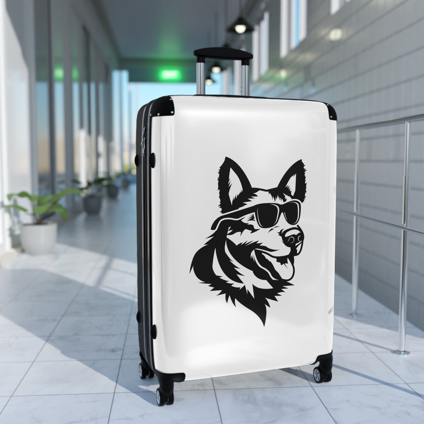 Dog Lovers Suitcase Featuring Graphic of German Shepherd Wearing Black Glasses