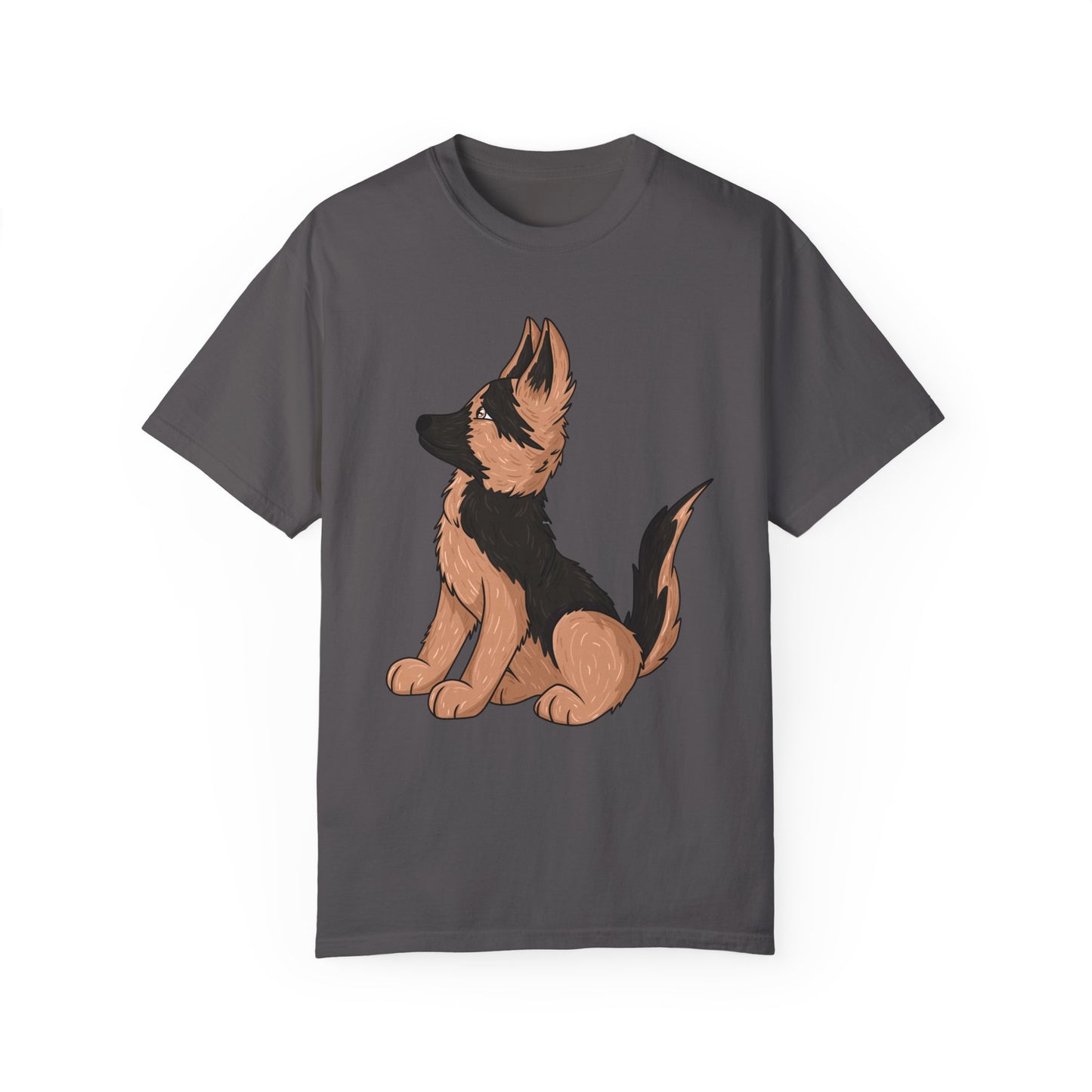 Unisex Dog Lover T-Shirt With a Graphic of Cute German Shepherd Puppy Looking Upward