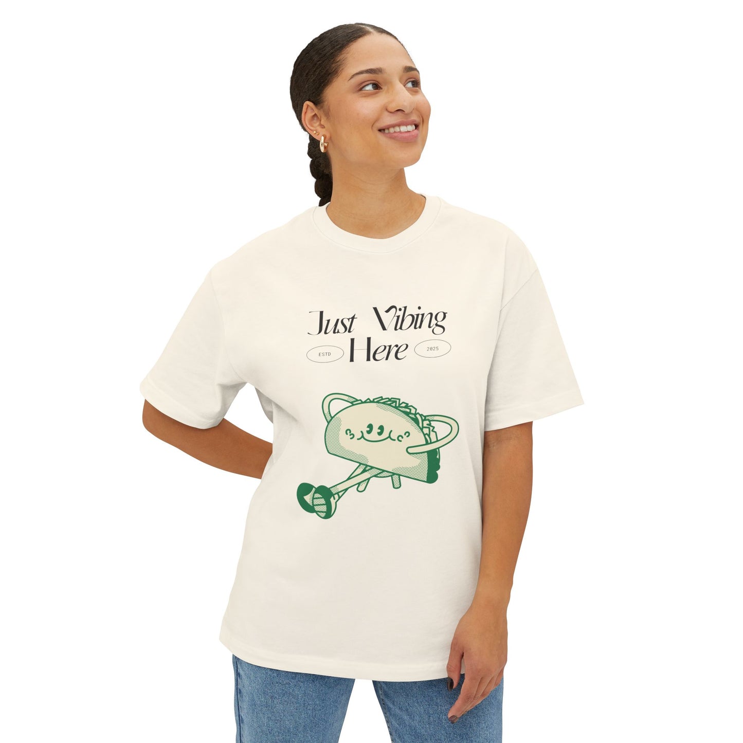 Just Vibing Here Unisex Oversized Tee, Casual Graphic Top, Everyday Wear, Comfortable Summer Shirt, Unique Gift Idea, Relaxed Fit Tee