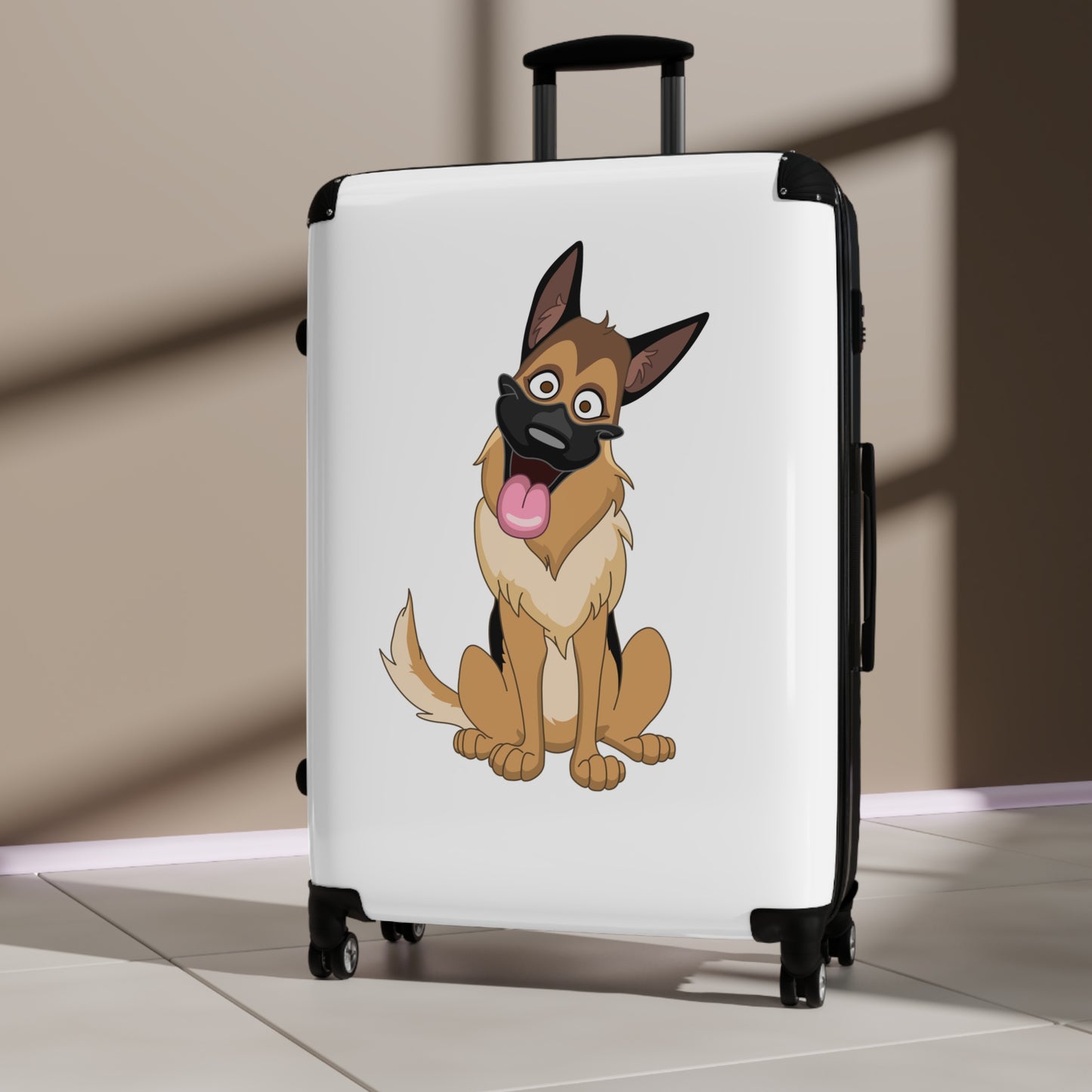 Funny Dog Design Suitcase - Cartoon of German Shepherd Sloppily Sitting