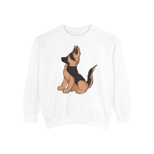 Unisex Dog Lover Sweatshirt With a Graphic of Cute German Shepherd Puppy Looking Upward