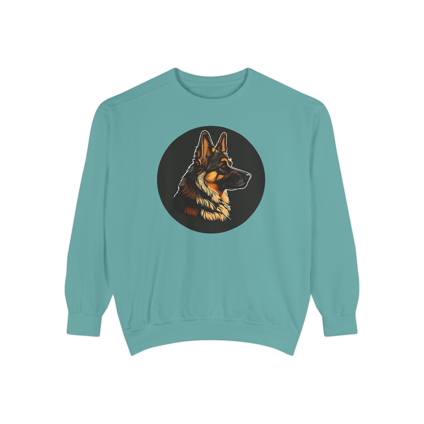 Unisex Dog Lover Sweatshirt With a Close Up Graphic of a German Shepherd Inside a Black Circle