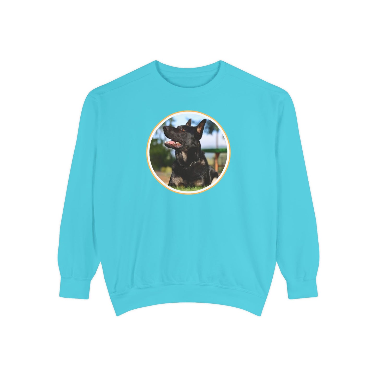 Unisex Dog Lover Sweatshirt With Close Up of Bicolor German Shepherd Inside Round Shape