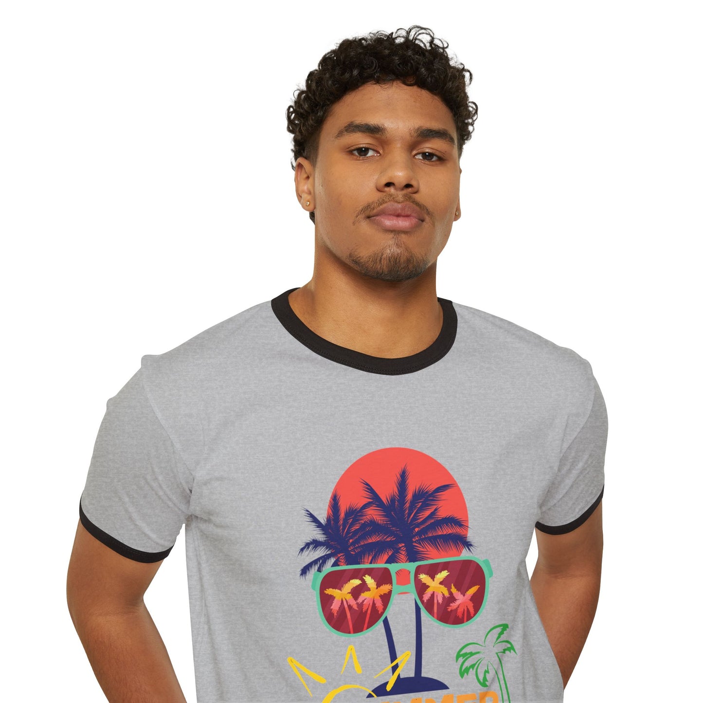 Summer Vibes Unisex Cotton Ringer T-Shirt, Fun Tropical Tee, Beachwear, Vacation Shirt, Gift for Him/Her, Summer Time Design