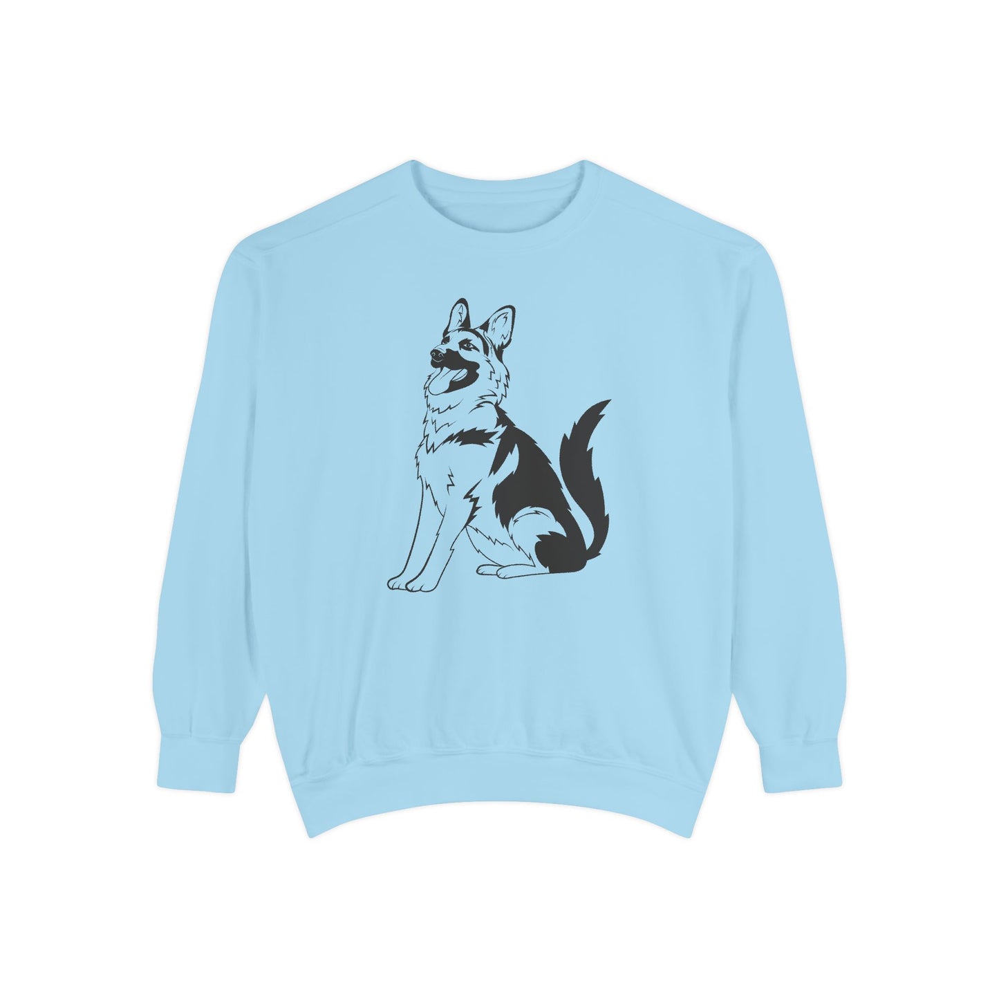 Unisex Dog Lover Sweatshirt With a Graphic of Black and Transparent German Shepherd Sloppily Sitting