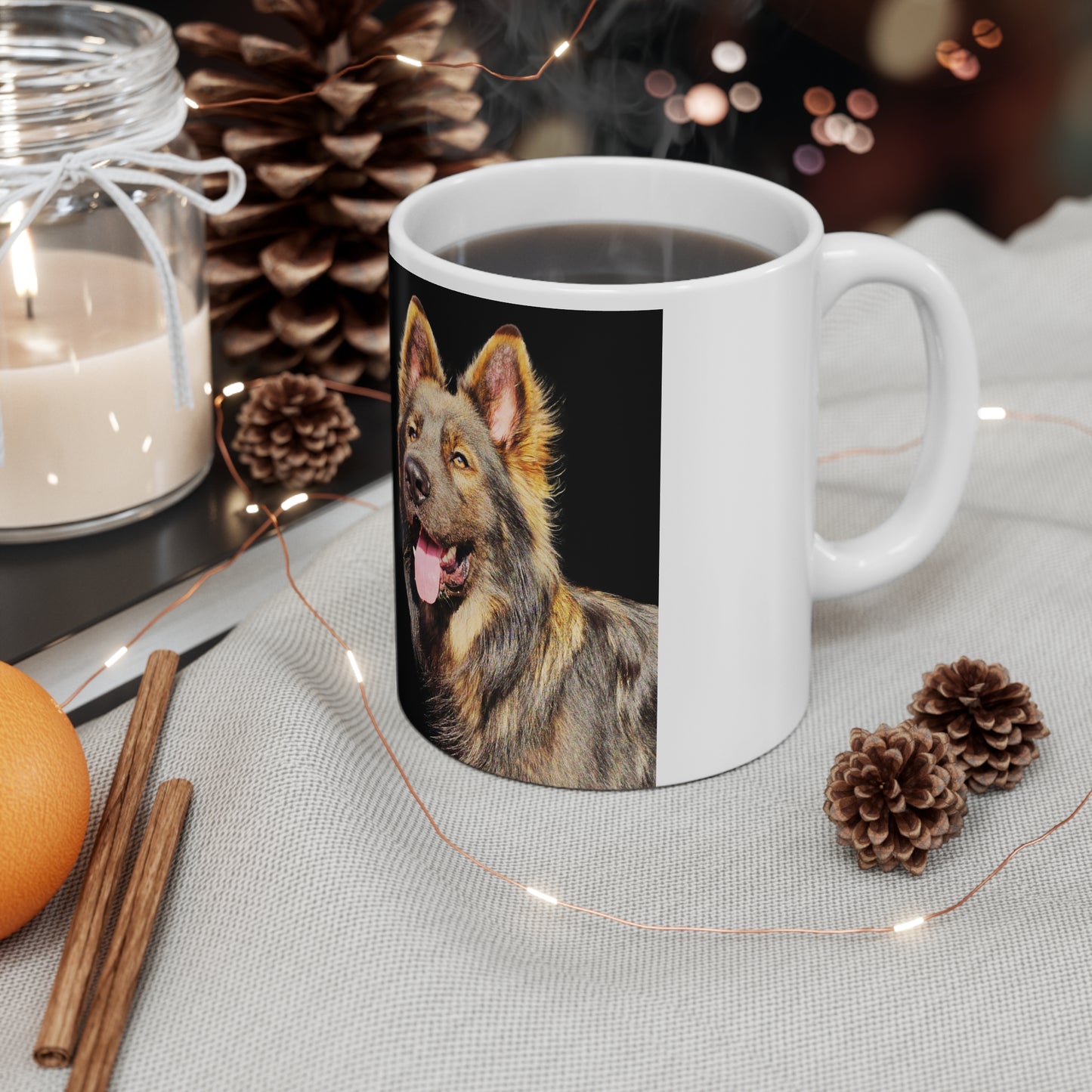 White Ceramic Dog Lover Mug With an Old-Fashioned German Shepherd and Caption My Faithful Friend For Life