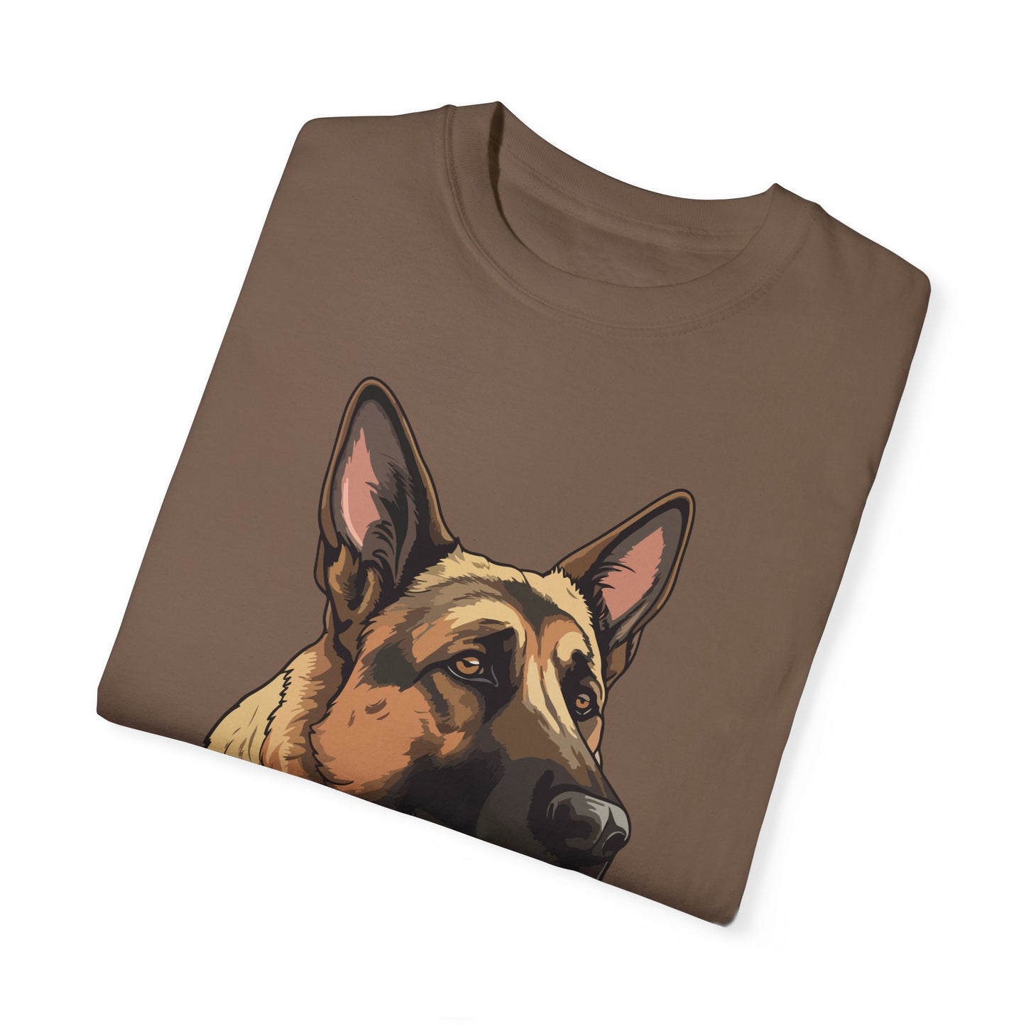 Unisex Dog Lover T-Shirt With a Close Up Graphic of Serious German Shepherd