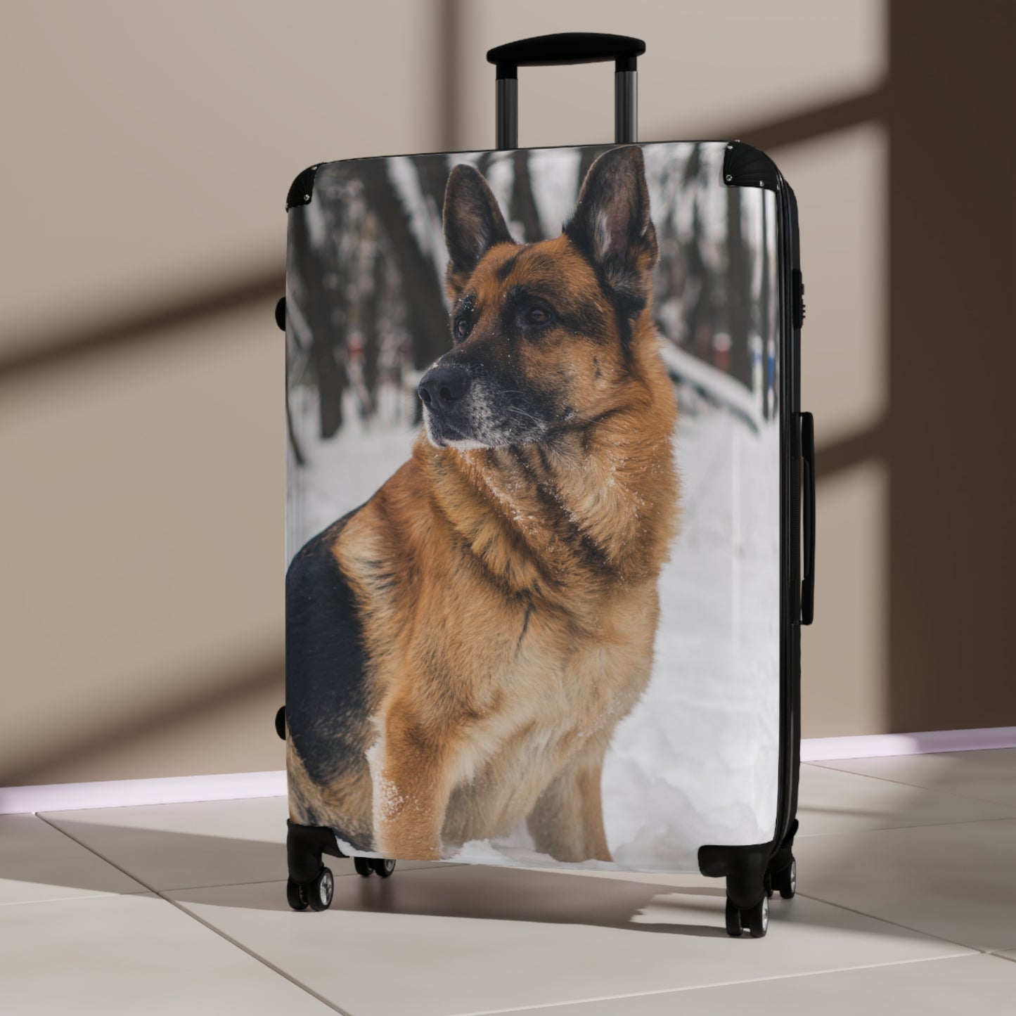 Dog Lover Suitcase Featuring a Beautiful German Shepherd Sloppily Sitting on the Snow