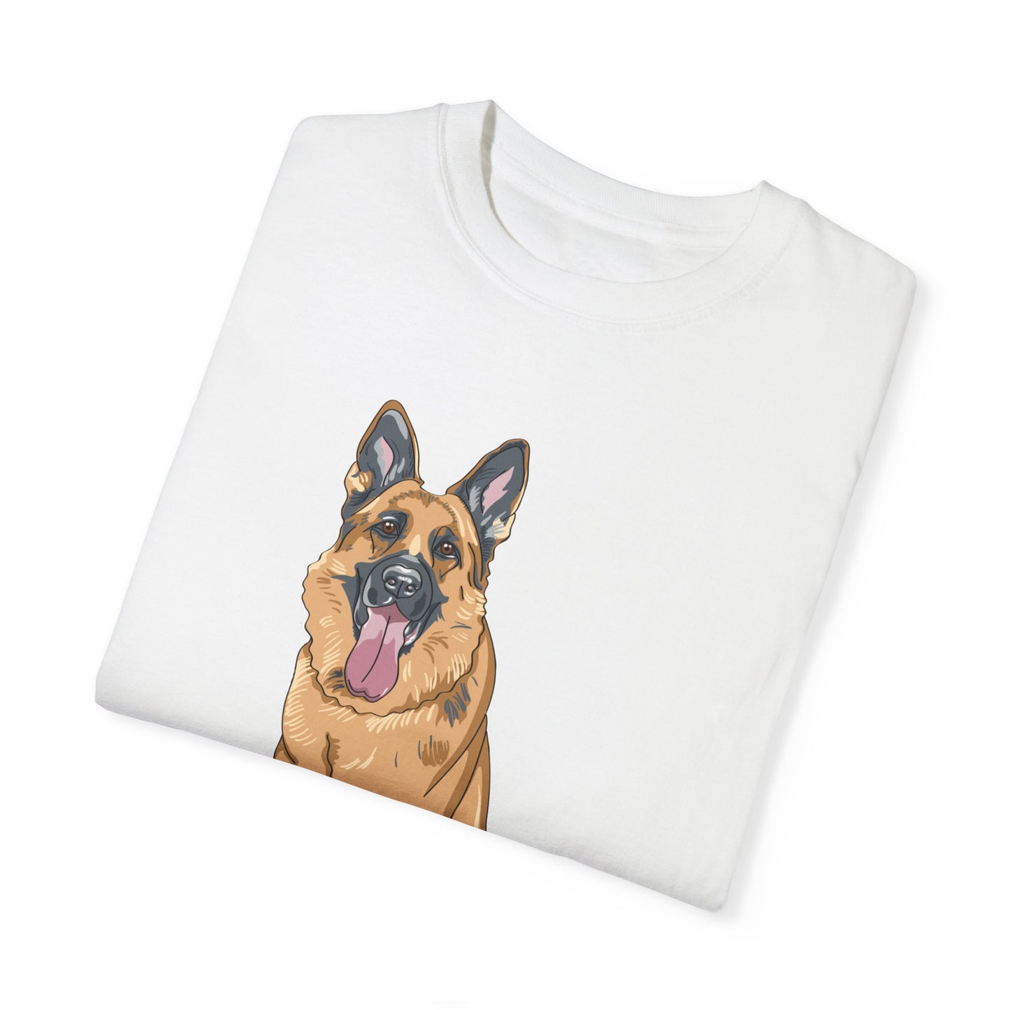 Unisex Dog Lover T-Shirt With Graphic of Giant German Shepherd Sloppily Sitting Leaving Tongue Out