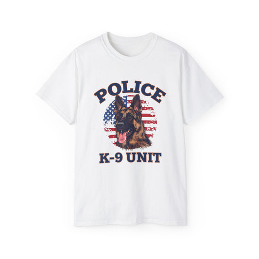Patriotic Police K-9 Unit Tee for Dog Lovers, Unisex Cotton T-Shirt, Dog Handler Gift, Gifts for Law Enforcement