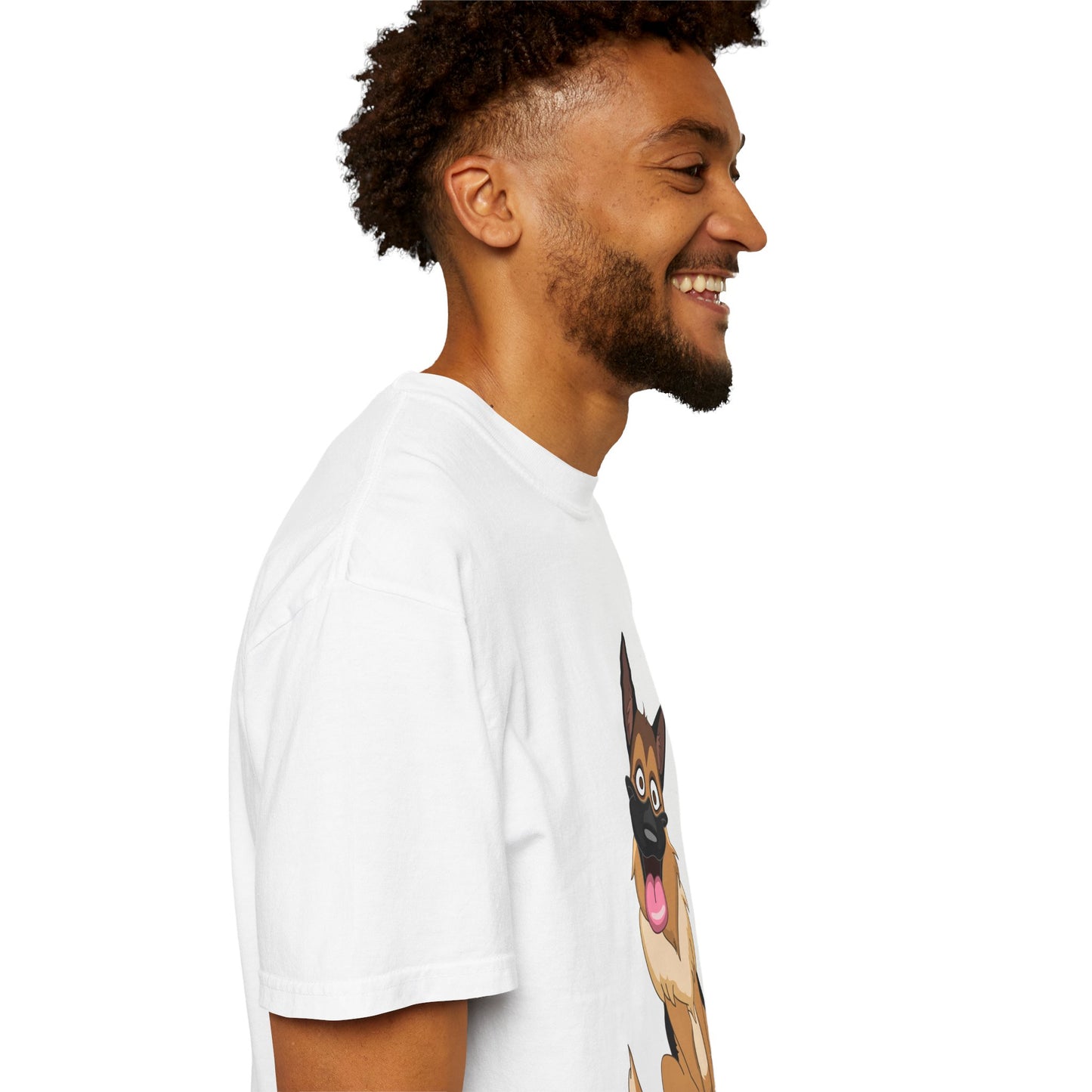 Unisex Dog Lover T-Shirt With Funny Cartoon of Tan Color German Shepherd
