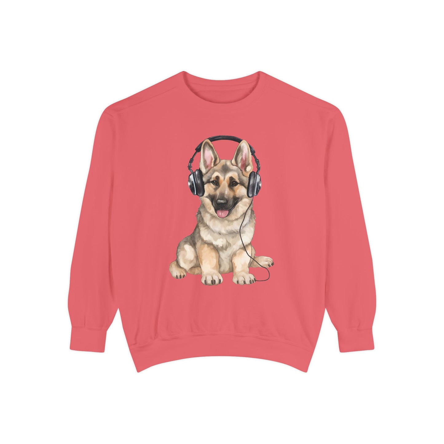 Unisex Dog Lover Sweatshirt With a German Shepherd Wearing Headphones Enjoying Music
