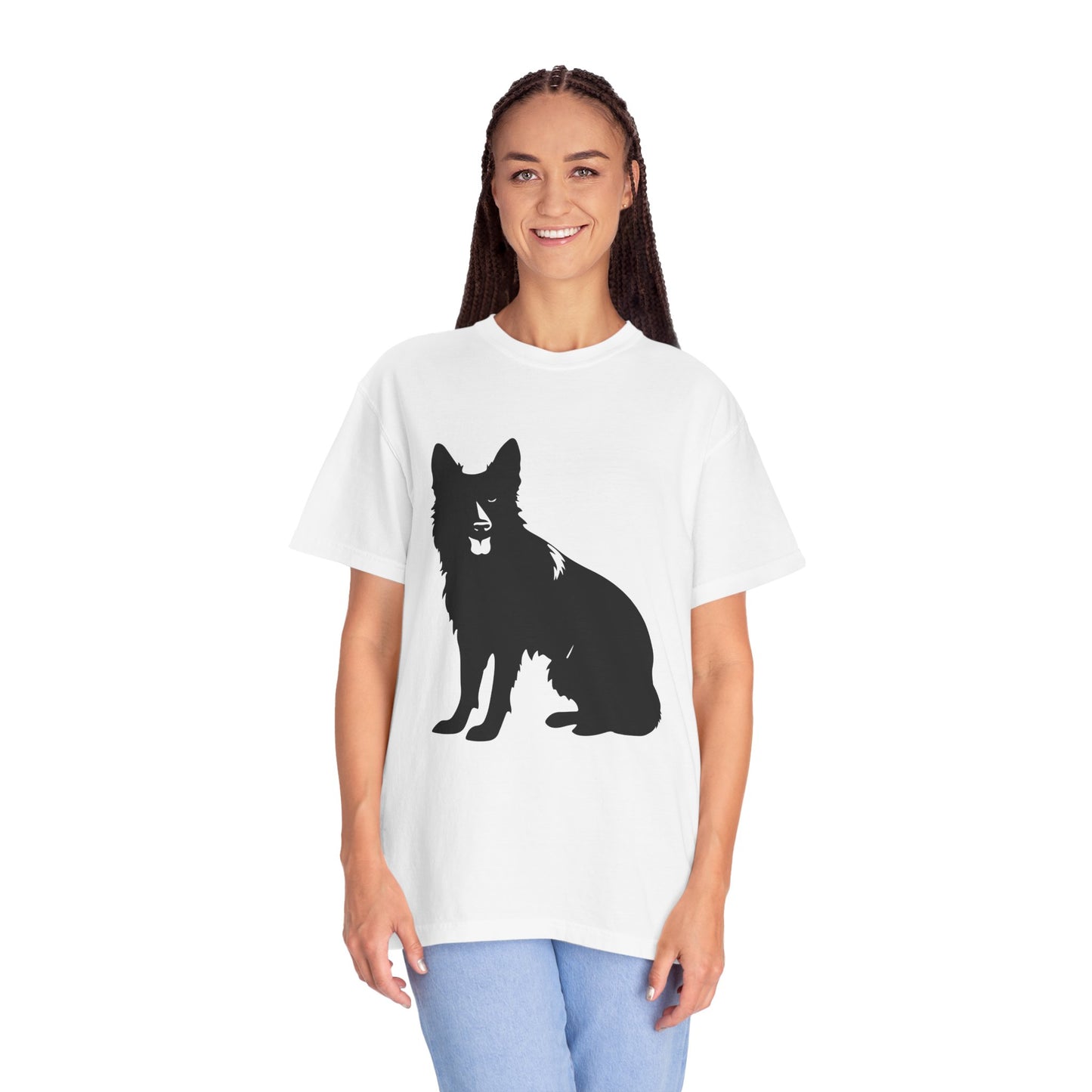 Unisex T-shirt With Graphic of Black German Shepherd Sloppy Sitting