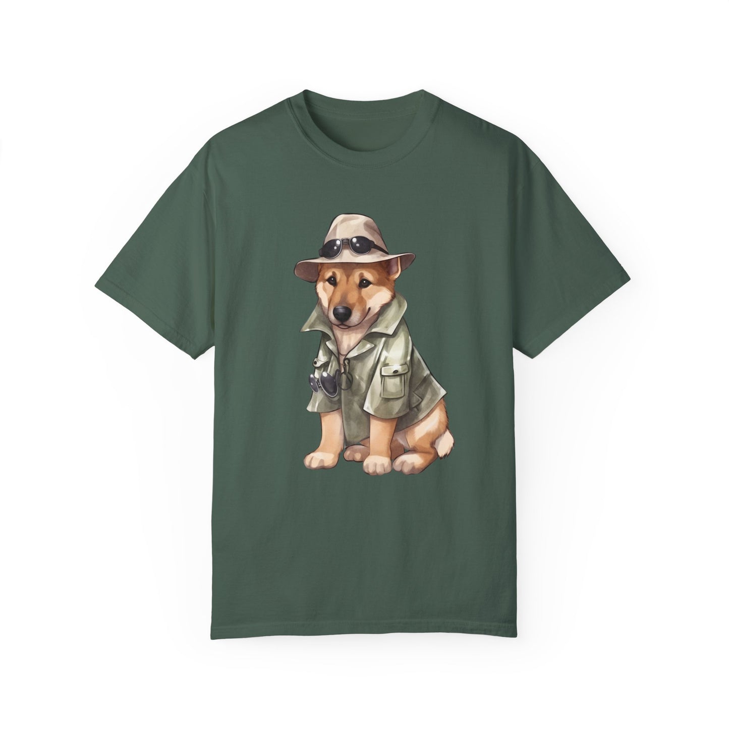 Unisex Dog Lover T-Shirt With a Graphic of German Shepherd Wearing Detector's Hat and Costume
