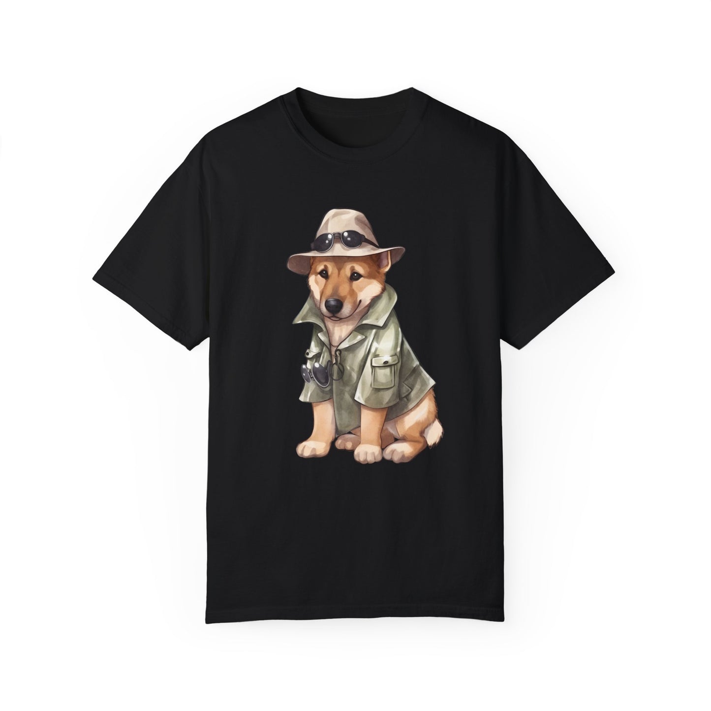 Unisex Dog Lover T-Shirt With a Graphic of German Shepherd Wearing Detector's Hat and Costume