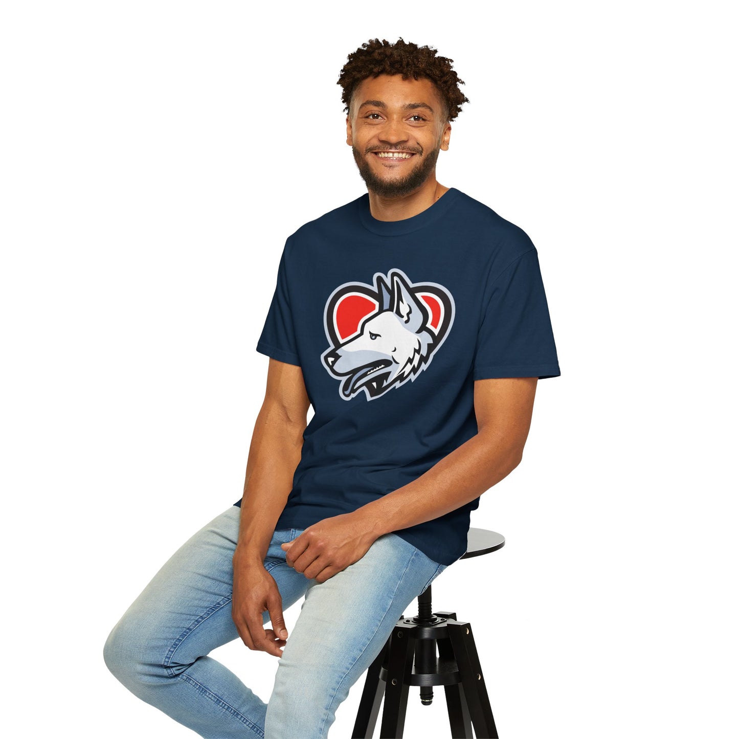 Unisex Dog Lover T-Shirt With a Close Up Graphic of German Shepherd Placed Inside Red Heart