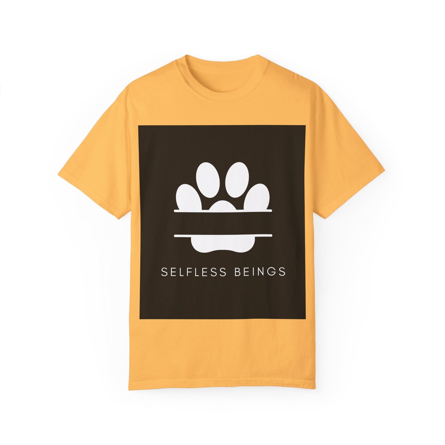 Unisex Dog Lover T-Shirt With Design of Dog's White Paw Print Whose Metacarpal is Split and Caption Selfless Beings