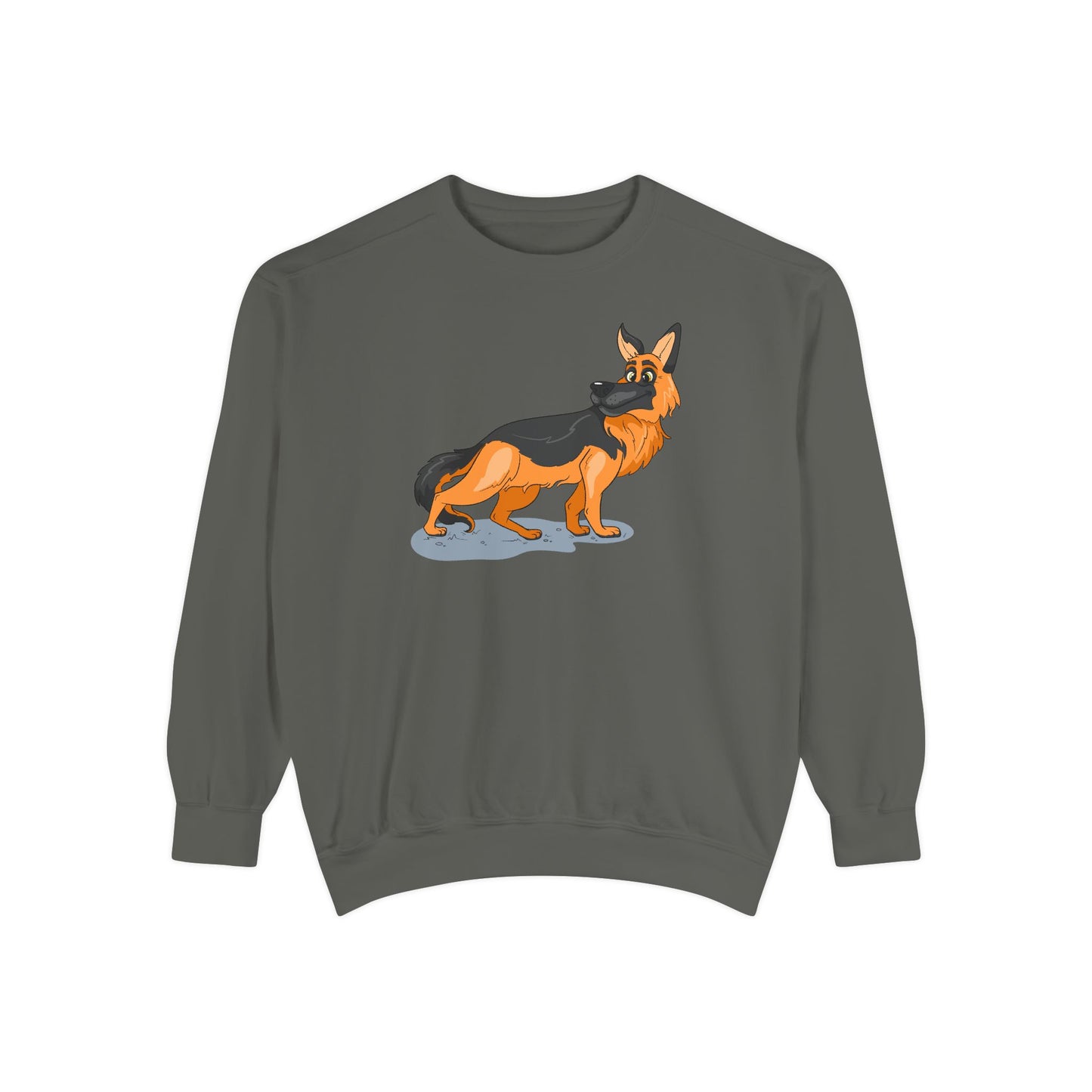Unisex Dog Lover Sweatshirt With a Cartoon of Astonished German Shepherd Turning His Head