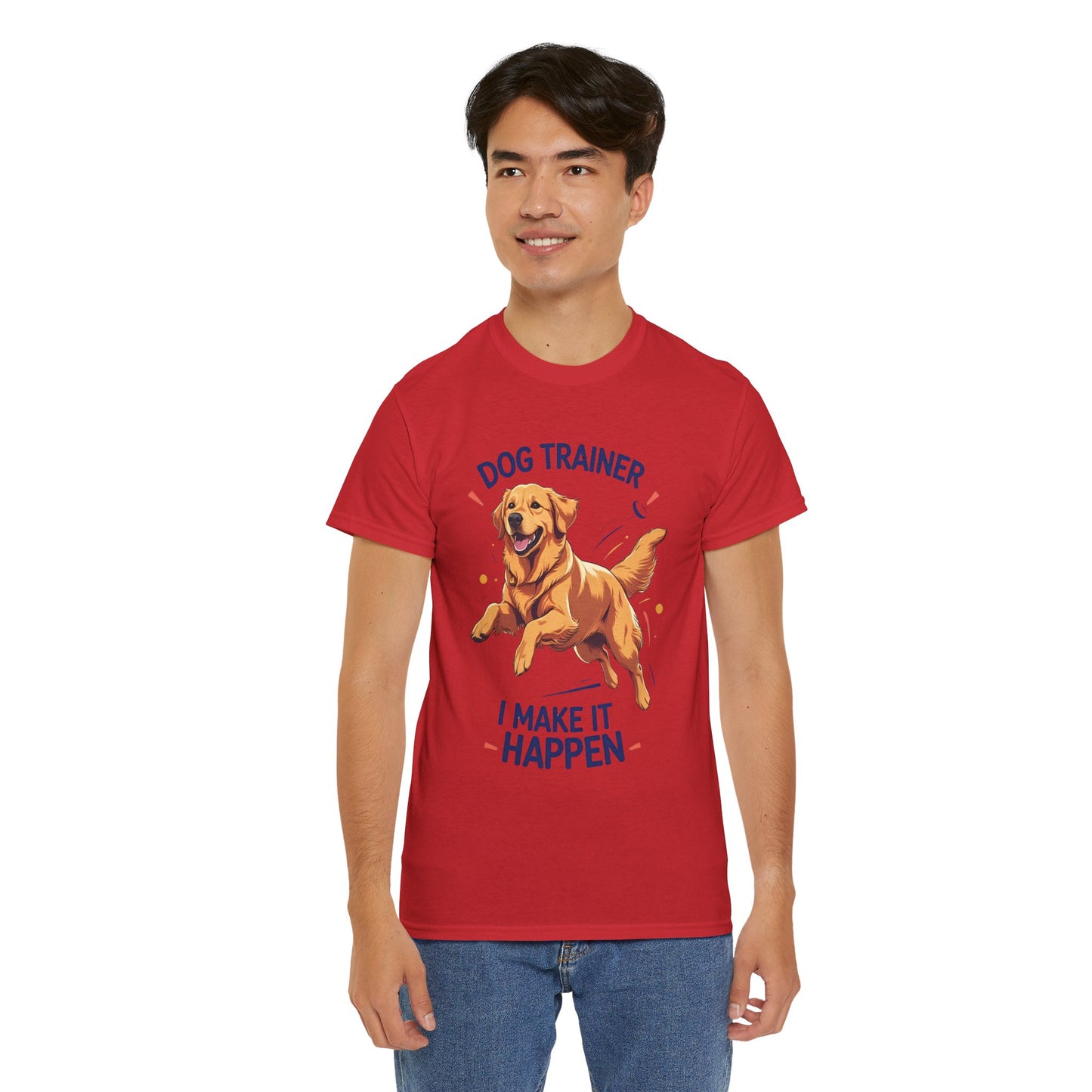 Dog Trainer Unisex Heavy Cotton Tee - I Make It Happen, Golden Retriever, Training Sessions, Gifts, Casual Wear, Animal Enthusiasts
