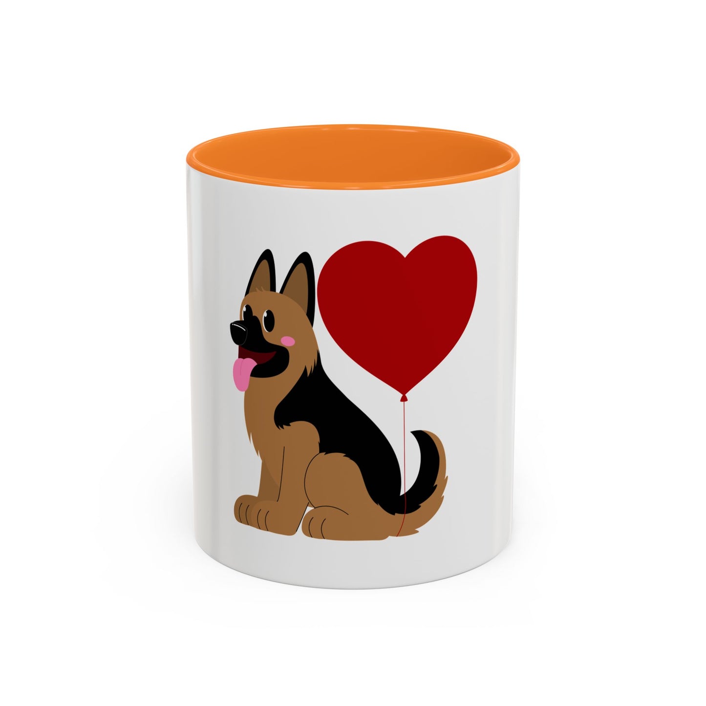 Glossy Ceramic Dog Lover Mug With a Graphic of German Shepherd Puppy and Heart Shaped Balloon Attached With Tail