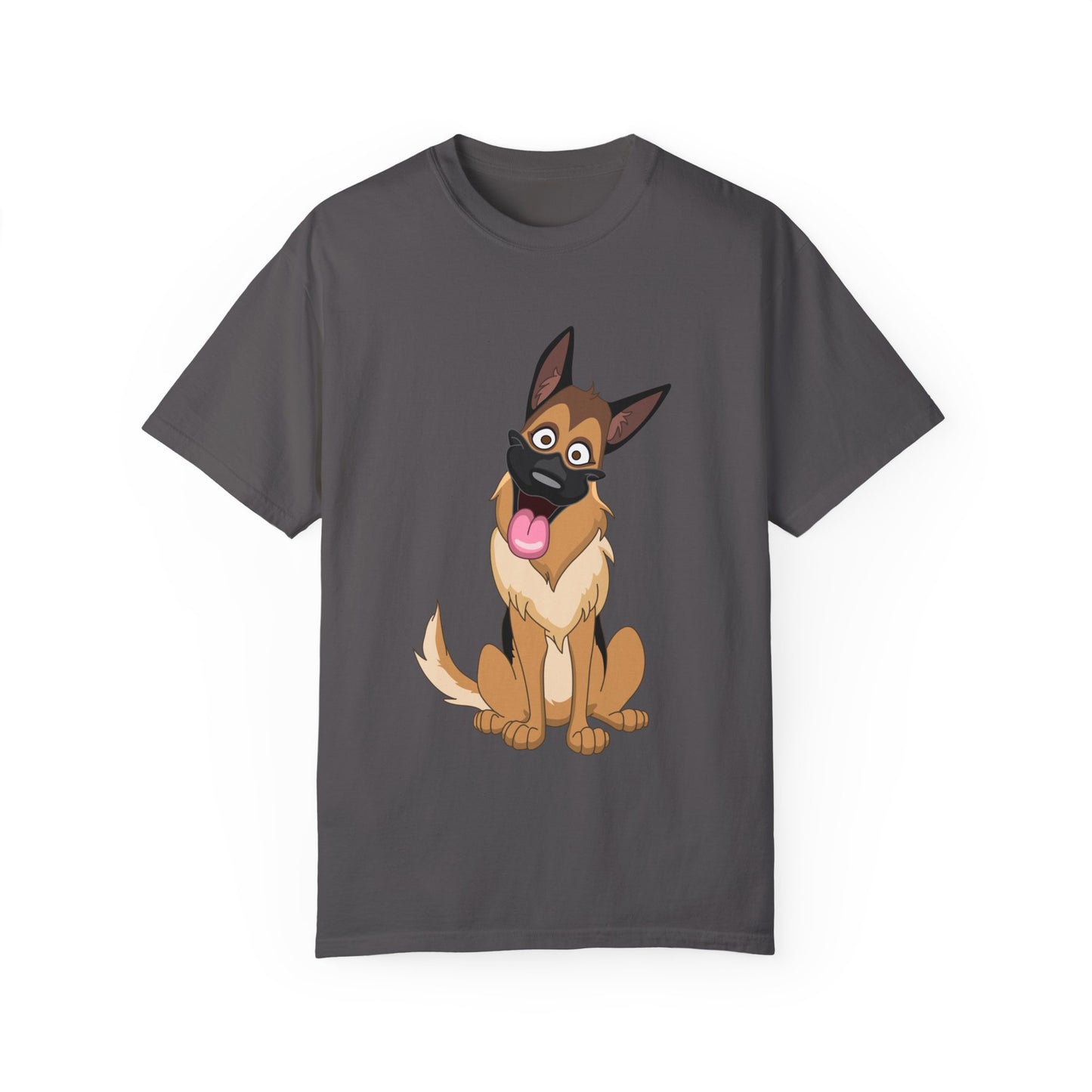 Unisex Dog Lover T-Shirt With Funny Cartoon of Tan Color German Shepherd