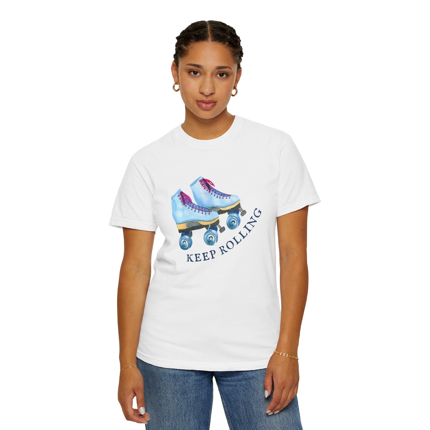 Keep Rolling Retro Roller Skates Tee, Vintage Skate T-shirt, Unisex Garment-Dyed Shirt, Fun Gift for Skating Lovers, Summer Apparel