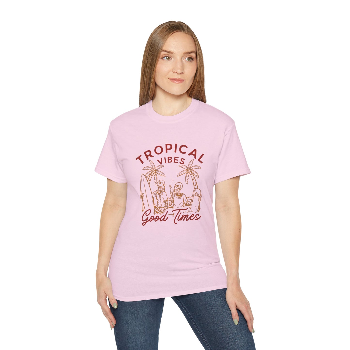Tropical Vibes Unisex Cotton Tee, Fun Summer Shirt, Vacation Outfit, Beach Party Apparel, Good Times Graphic Tee