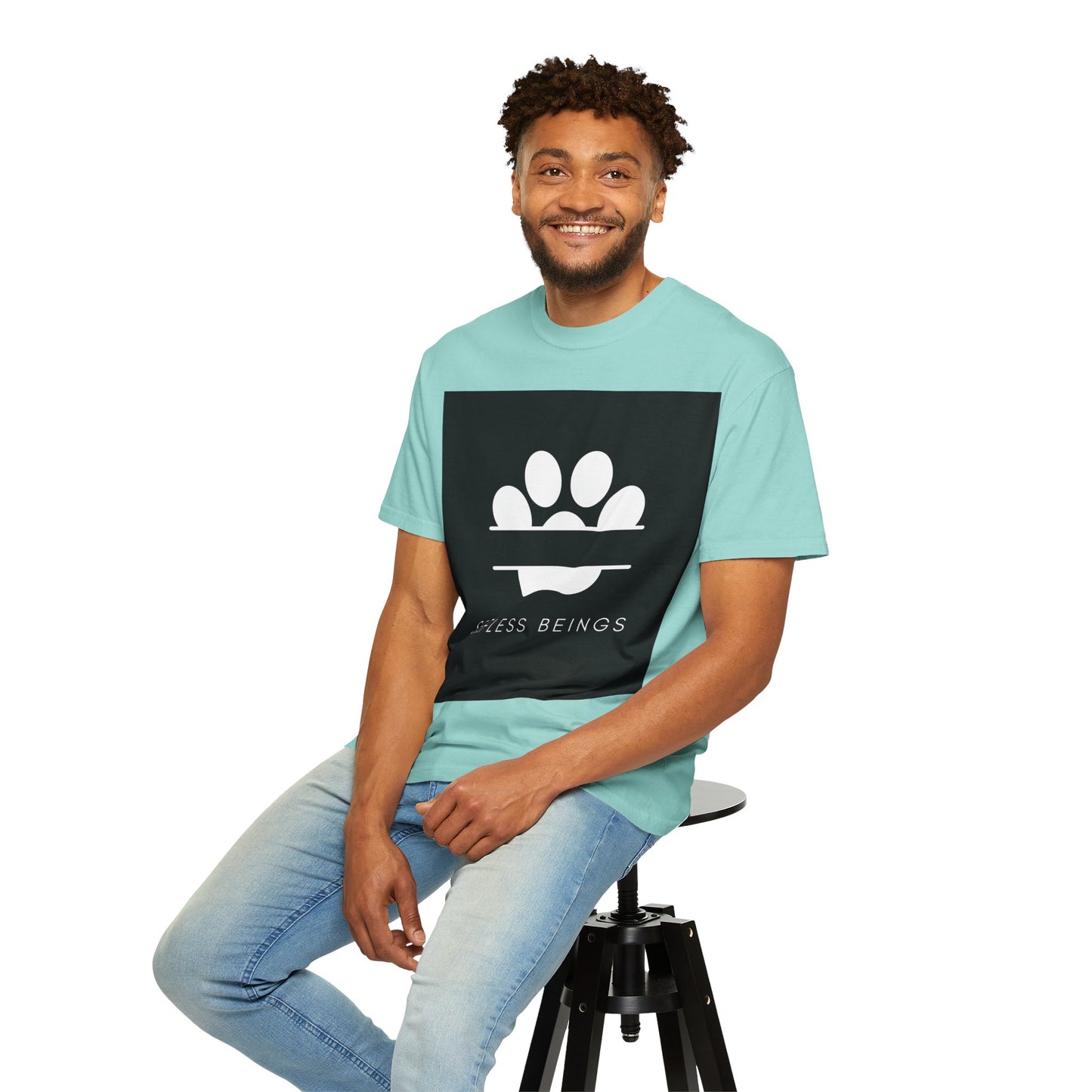 Unisex Dog Lover T-Shirt With Design of Dog's White Paw Print Whose Metacarpal is Split and Caption Selfless Beings