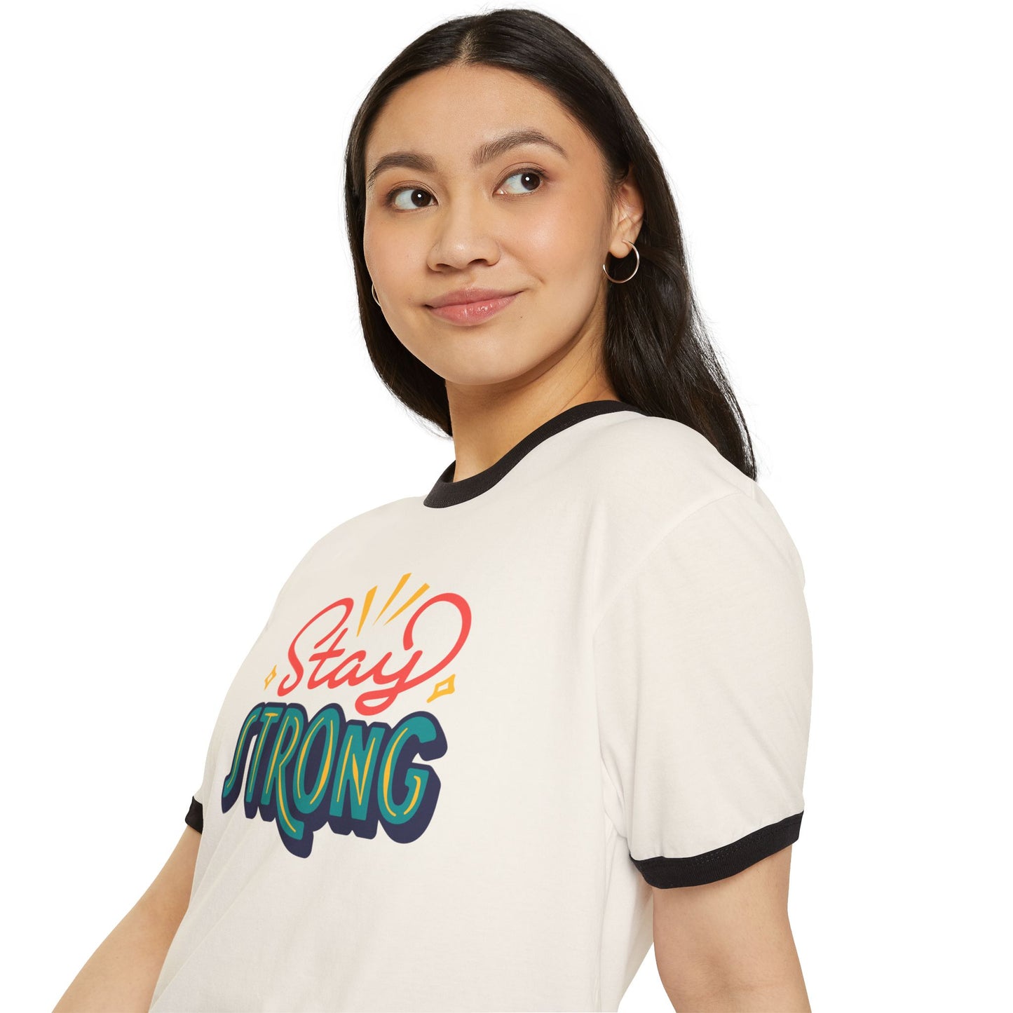 Stay Strong Unisex Cotton Ringer T-Shirt | Motivational Apparel, Gift for Friends, Positive Vibe Shirt, Casual Wear, Mental Health Awareness