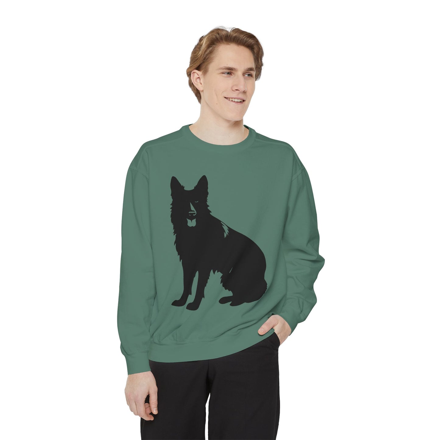 Unisex Dog Lover Sweatshirt With Graphic of Black German Shepherd With Hanging Tongue Sloppily Sitting