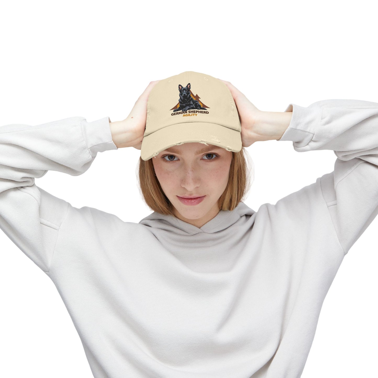German Shepherd Agility Distressed Cap, Vintage Dog Hat, Pet Lover Gift, Adjustable Baseball Cap, Casual Outdoor Apparel