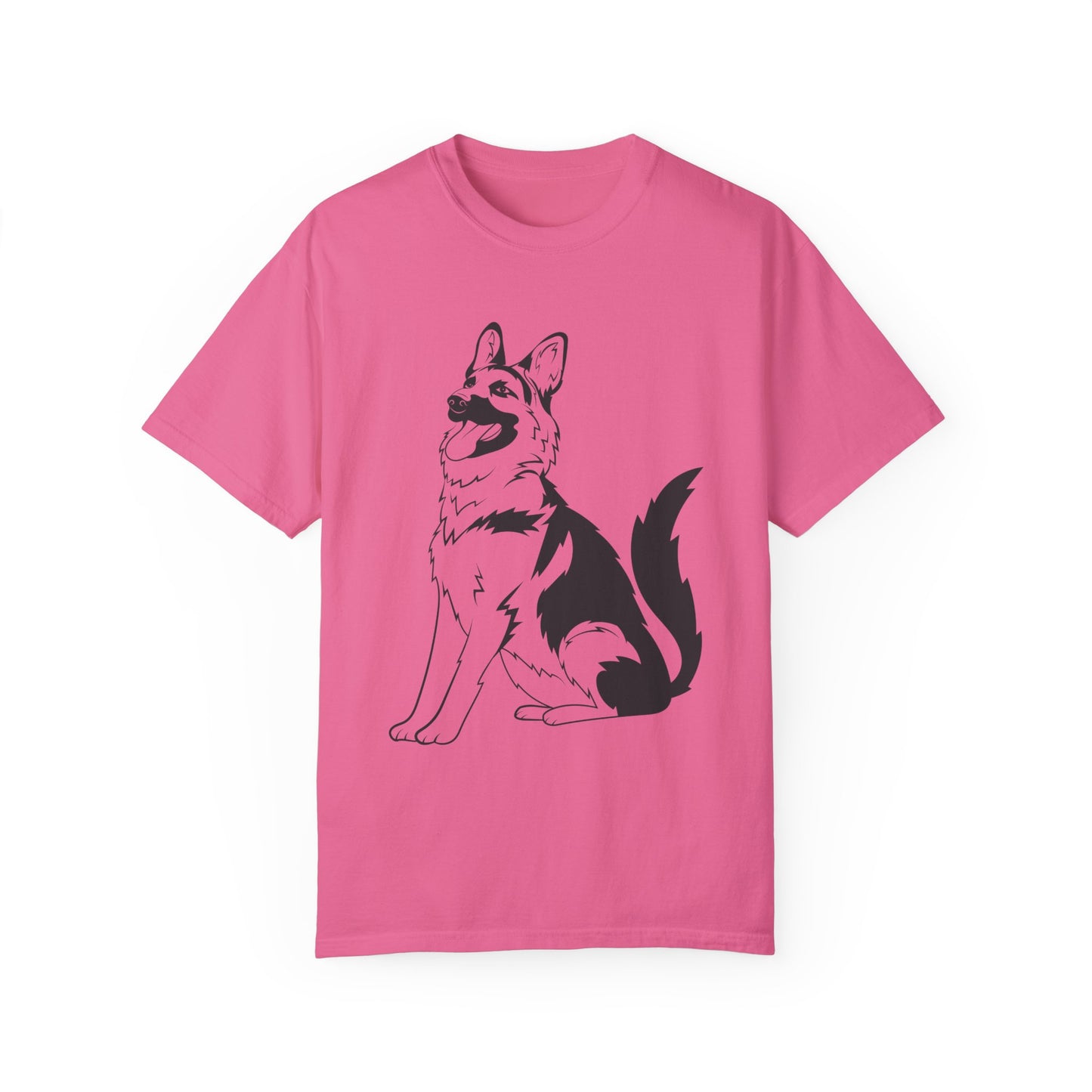 Unisex Dog Lover T-Shirt With a Graphic of Black and Transparent German Shepherd Sloppily Sitting