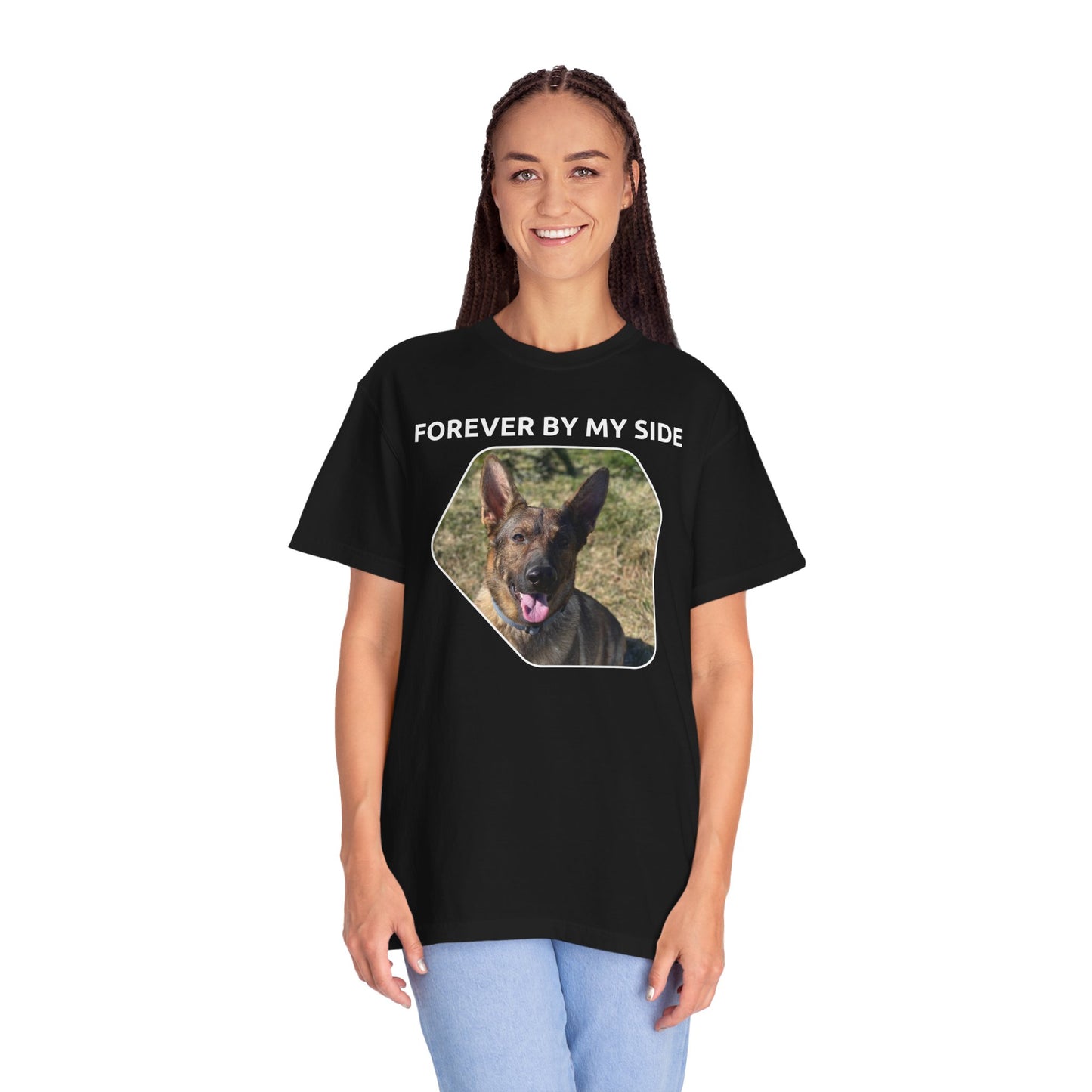 Unisex Dog Lover T-Shirt With Sable German Shepherd and Caption Forever By My Side