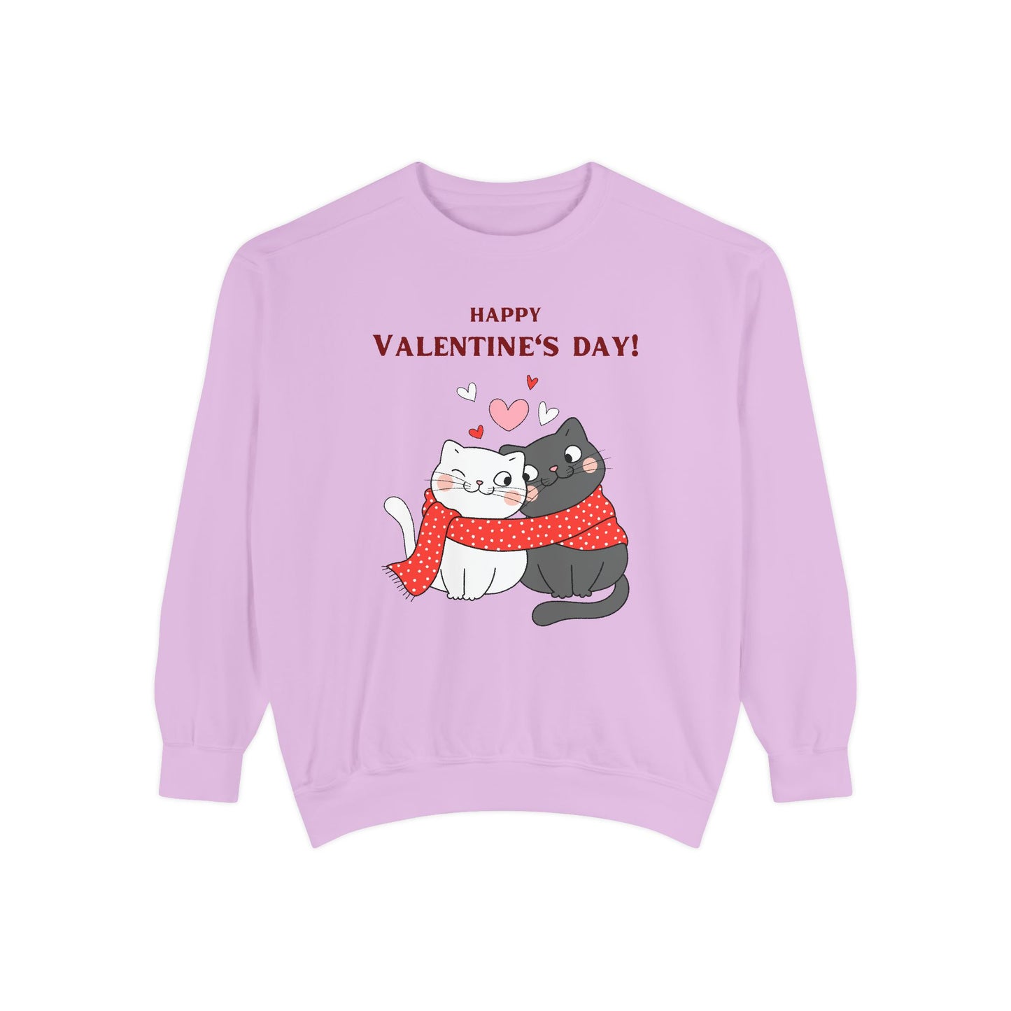 Unisex Valentine's Day Sweatshirt With Black and Grey Cat Couple and Caption Happy Valentine's Day