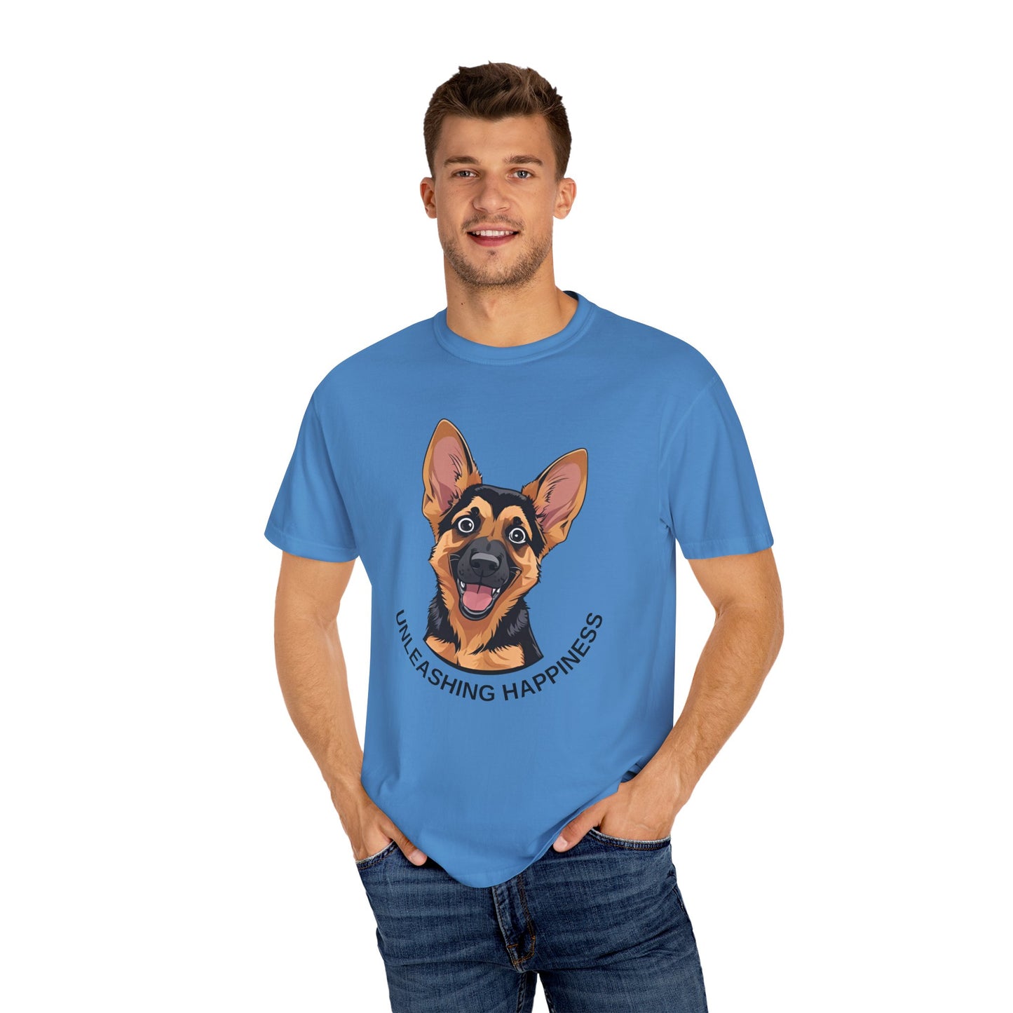 Happy Dog Graphic Tee, Unisex German Shepherd Puppy T-Shirt - Unleashing Happiness, Pet Lover Gift, Animal Lovers Apparel, Unique Dog Lover Shirt
