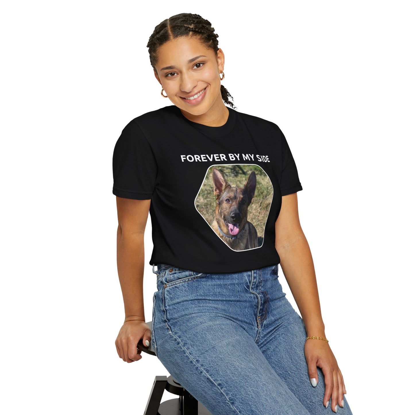 Unisex Dog Lover T-Shirt With Sable German Shepherd and Caption Forever By My Side