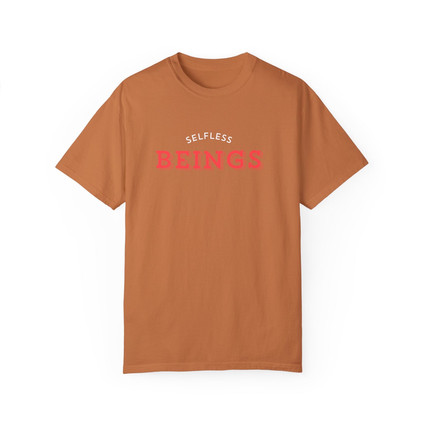 Unisex Dog Lover T-Shirt With Text "Selfless Beings" Designed in Red and White Style