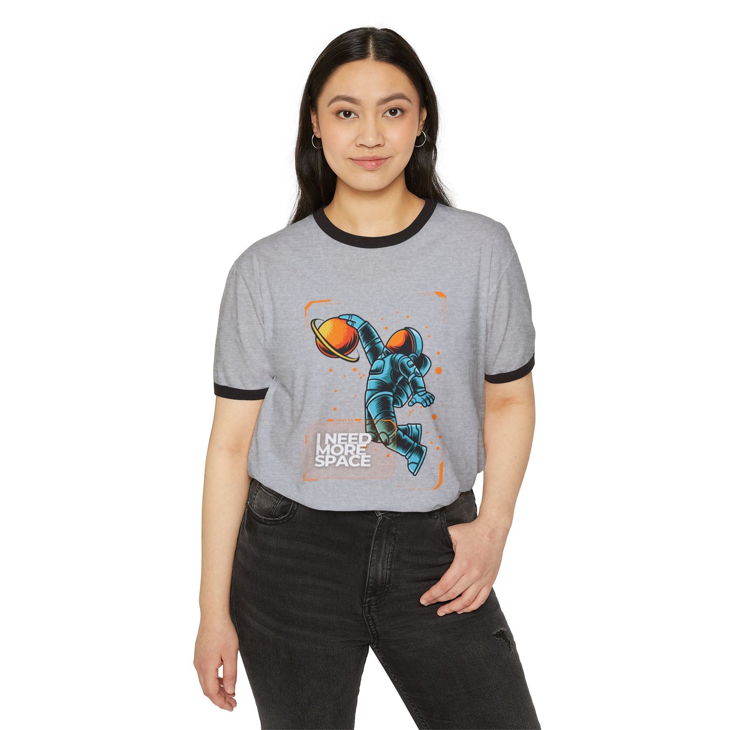 Retro Space Ringer T-Shirt - "I Need More Space", Unisex Graphic Tee, Vintage Style Shirt for Space Lovers, Cool Gift for Him/Her, Fun Everyday Wear