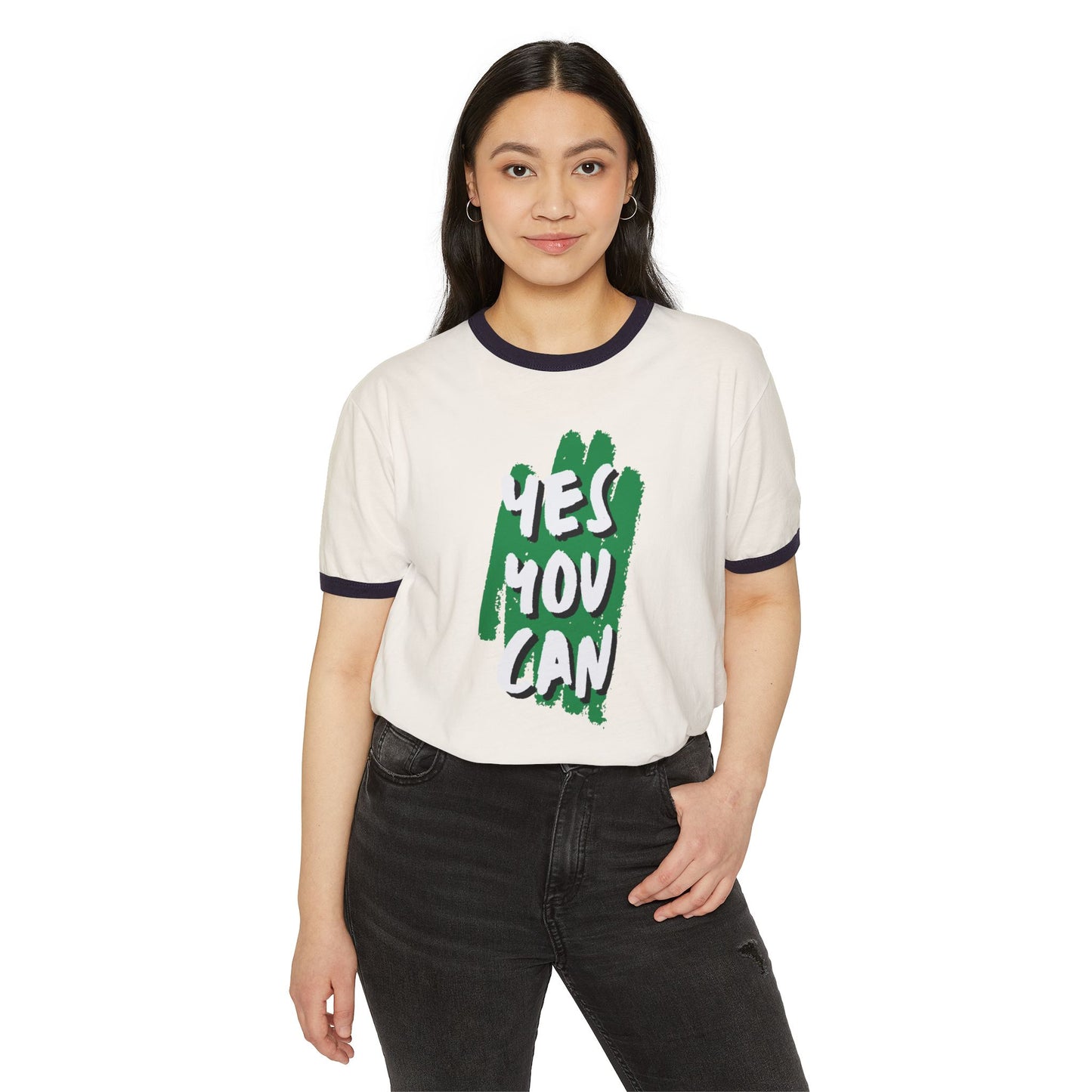 Yes You Can Unisex Cotton Ringer T-Shirt, Motivational Tee, Casual Wear, Gift for Friends, Positive Vibes, Everyday Comfort