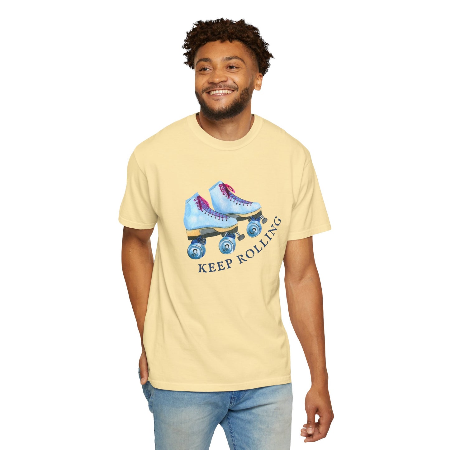 Keep Rolling Retro Roller Skates Tee, Vintage Skate T-shirt, Unisex Garment-Dyed Shirt, Fun Gift for Skating Lovers, Summer Apparel