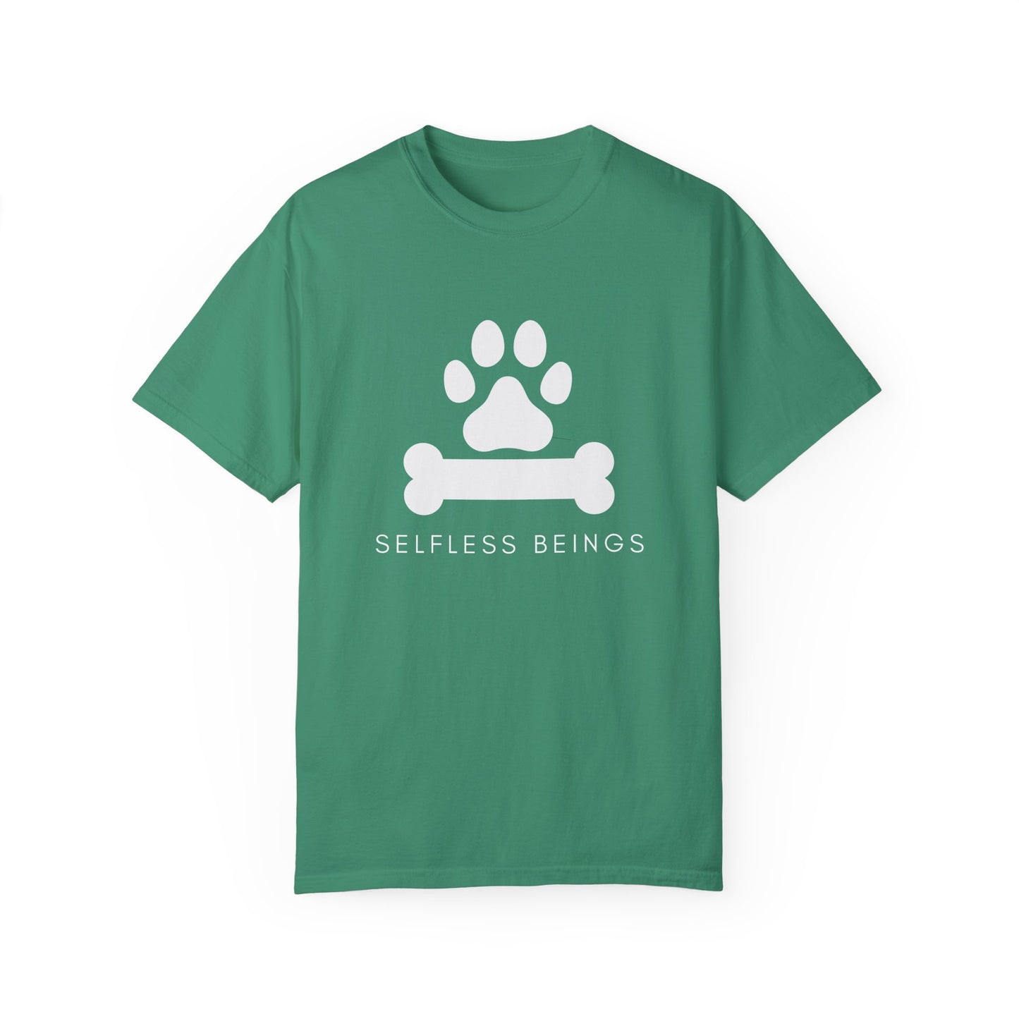 Unisex Dog Lover T-Shirt With Graphic of Dog Bone and Paw and Caption Selfless Beings