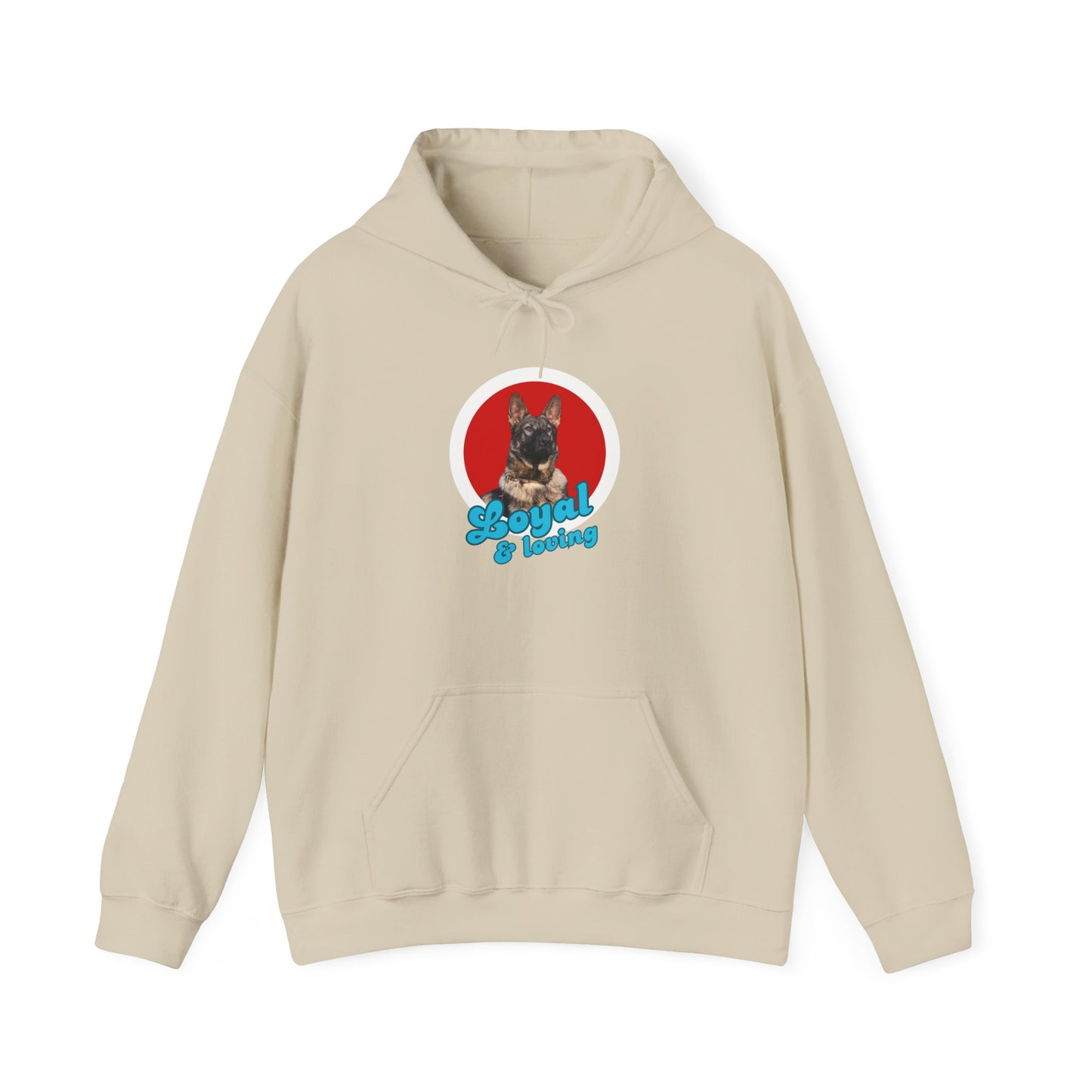 Unisex Dog Lover Hoodie With Close Up of Working Line German Shepherd and Caption Loyal & Loving