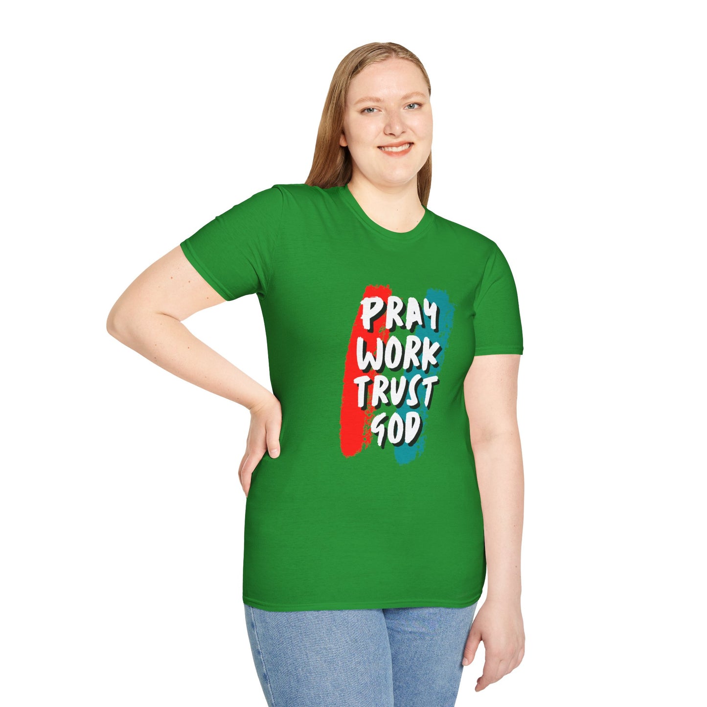 Inspiration Unisex T-Shirt - Pray, Work, Trust God, Motivational Tee, Faith-Based Apparel, Casual Wear, Gift for Believers, Christian Clothing