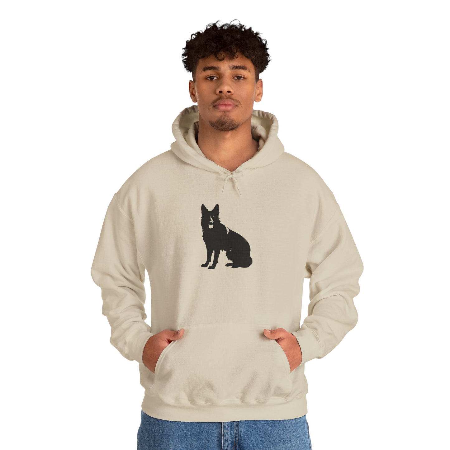 A Unisex Dog Lover Hoodie With Black German Shepherd Leaving His Tongue Out Sloppy Sitting