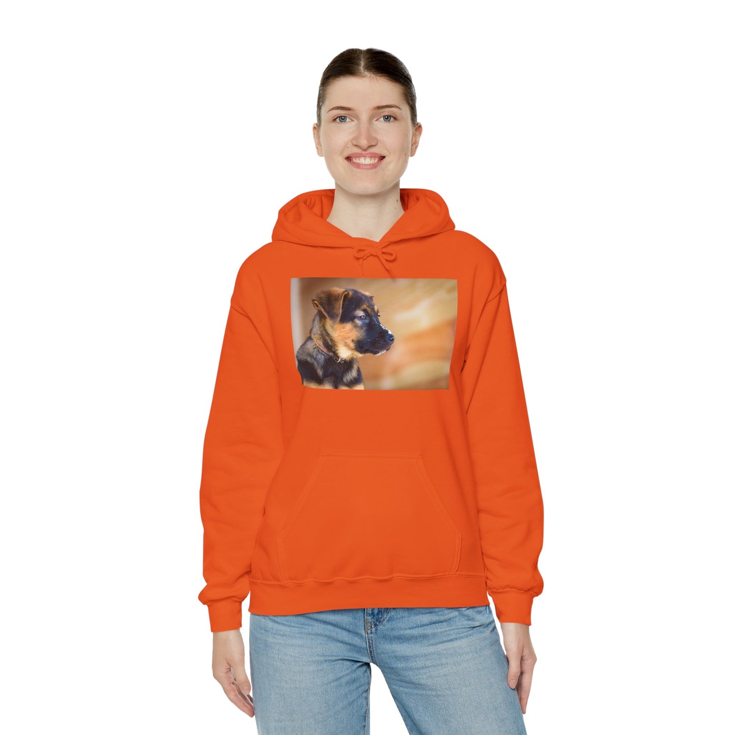 A Unisex Dog Lover Hoodie With a and Red German Shepherd Puppy With Floppy Ears