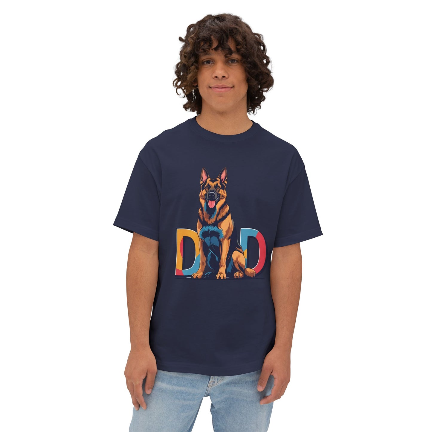 German Shepherd Dad Unisex Oversized Boxy Tee, Dog Lover Gift, Pet Portrait Shirt, Casual Streetwear, Animal Lover Apparel