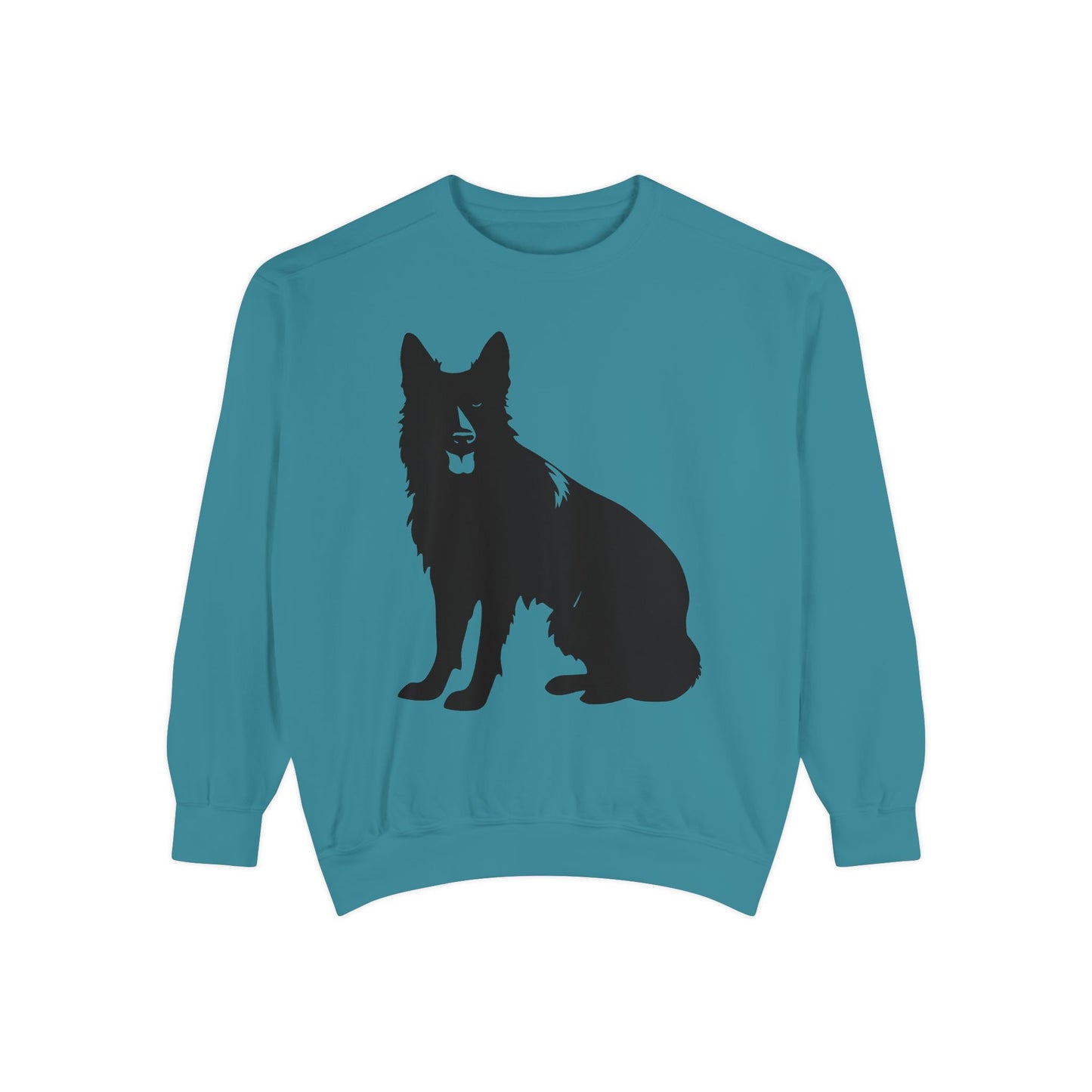 Unisex Dog Lover Sweatshirt With Graphic of Black German Shepherd With Hanging Tongue Sloppily Sitting