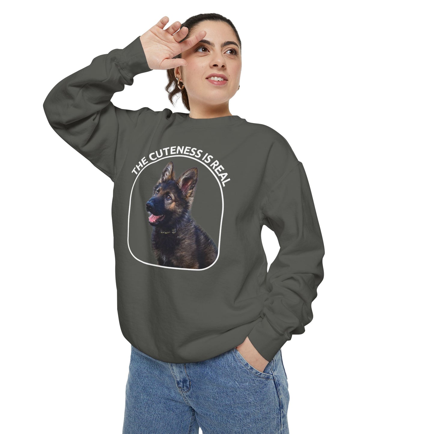 Unisex Dog Lover Sweatshirt With a Cute German Shepherd Puppy and Caption The Cuteness Is Real
