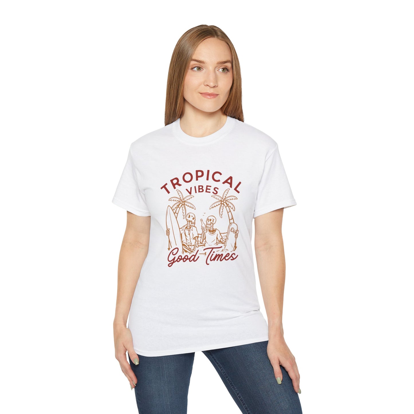 Tropical Vibes Unisex Cotton Tee, Fun Summer Shirt, Vacation Outfit, Beach Party Apparel, Good Times Graphic Tee