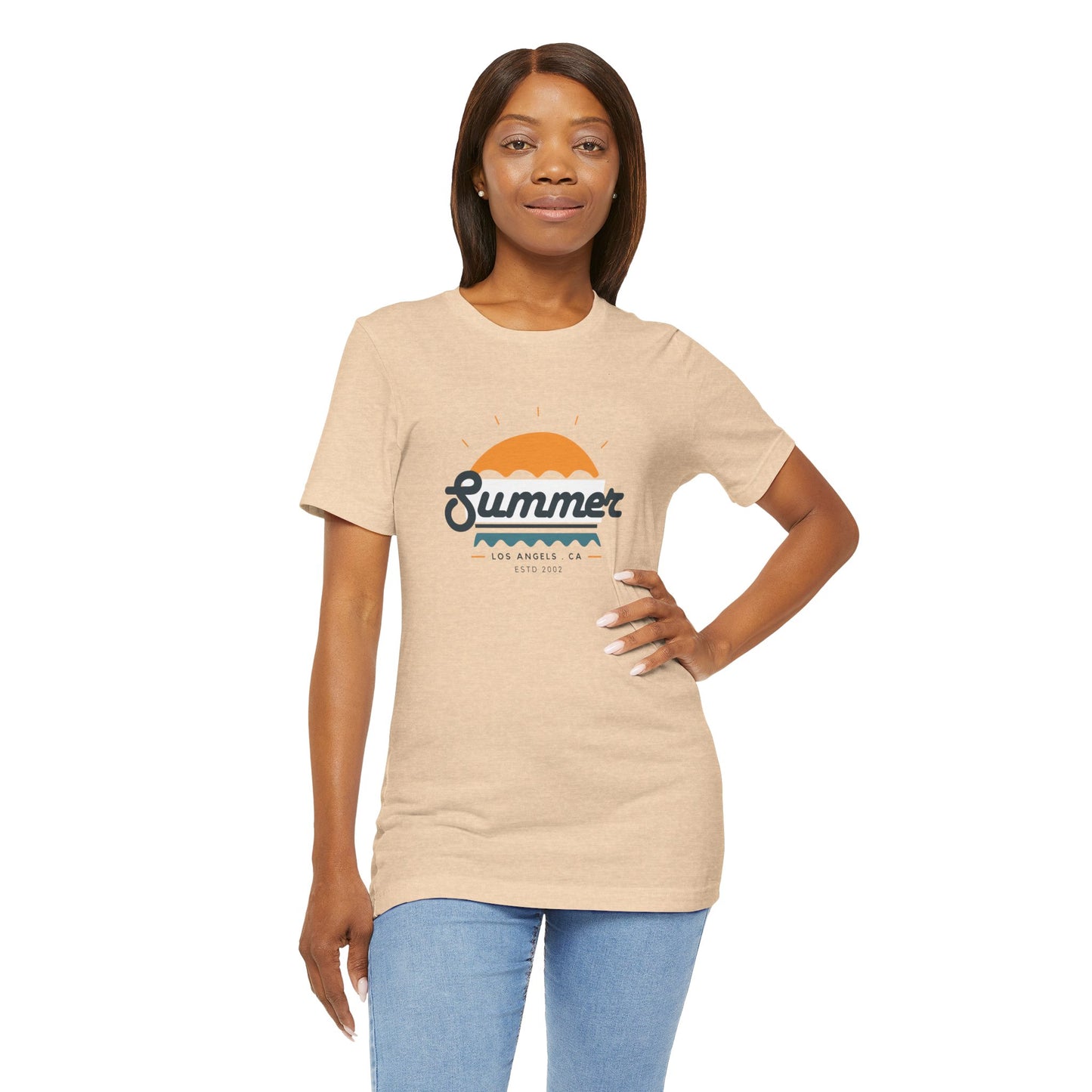 Summer Vibes Unisex Jersey Short Sleeve Tee, Beach Shirt, Casual Summer Wear, Gift for Friends, Coastal Adventure Top, LA Style Tee
